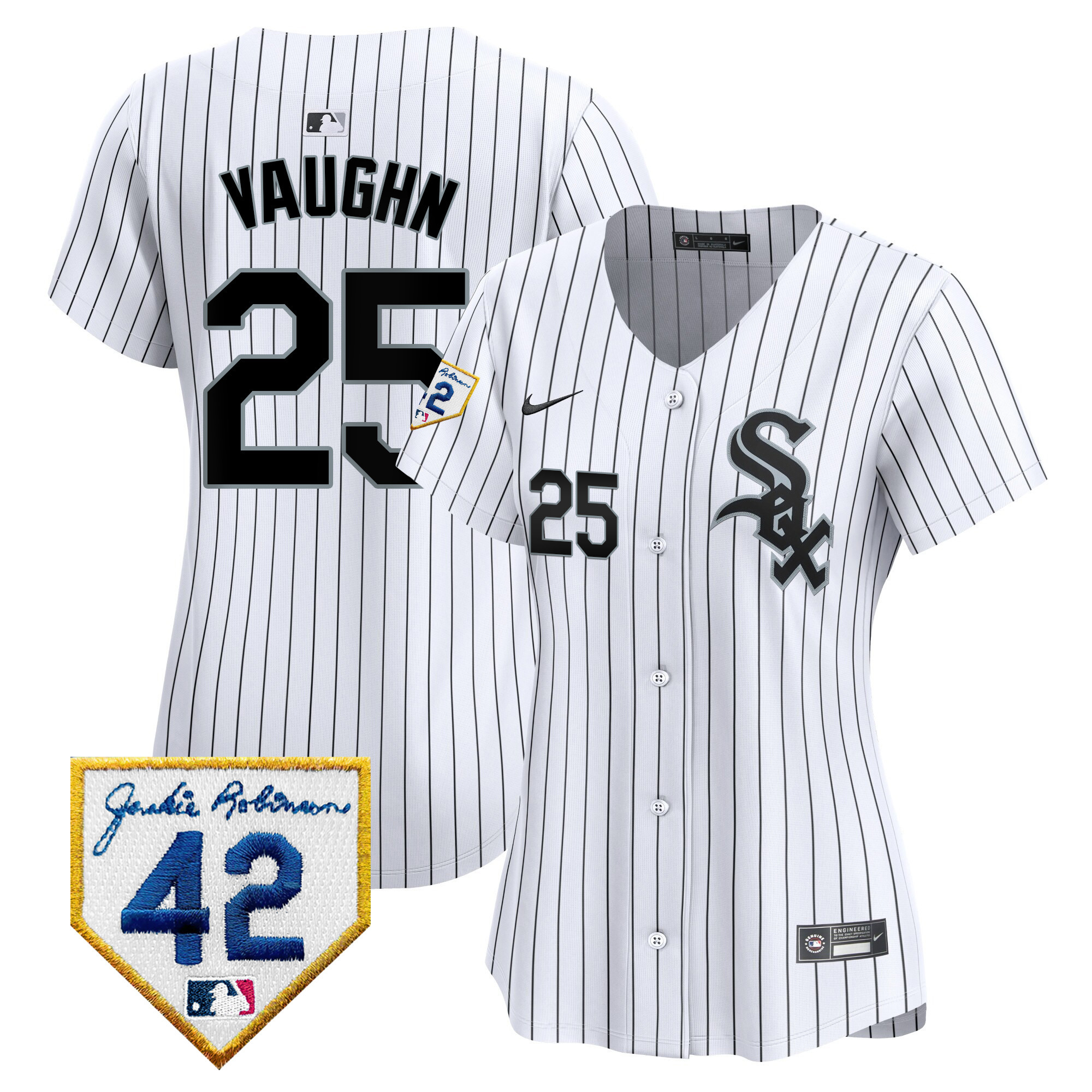 Andrew Vaughn Women's Chicago White Sox 2024 Jackie Robinson Patch Vapor Premier Limited Jersey - All Stitched