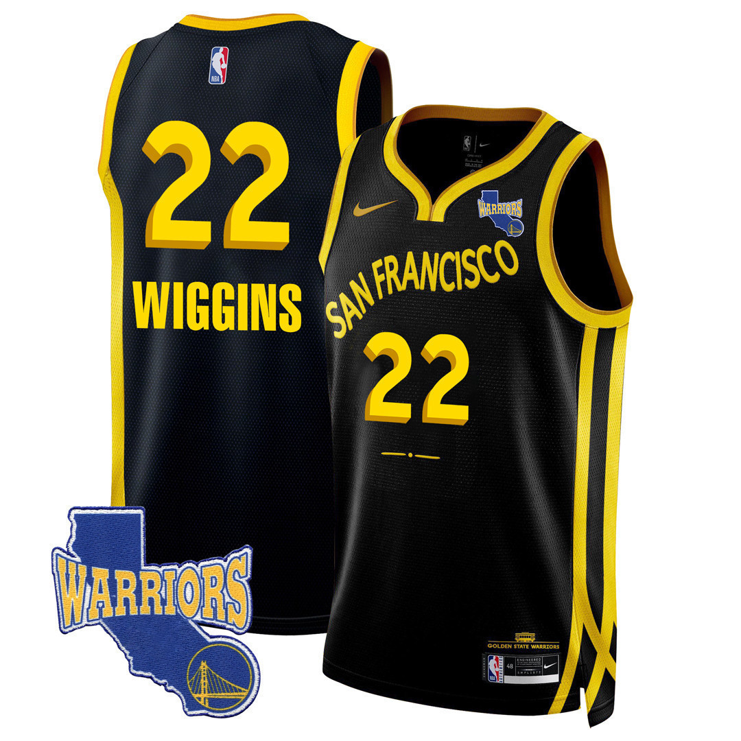 Andrew Wiggins Men's Golden State Warriors 2023-24 California State Patch City Black Jersey - All Stitched