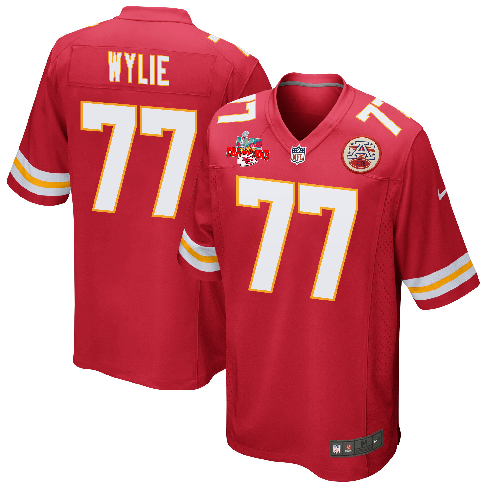 Andrew Wylie 77 Kansas City Chiefs Super Bowl LVII Champions 3 Stars Men Game Stitched Jersey – Red