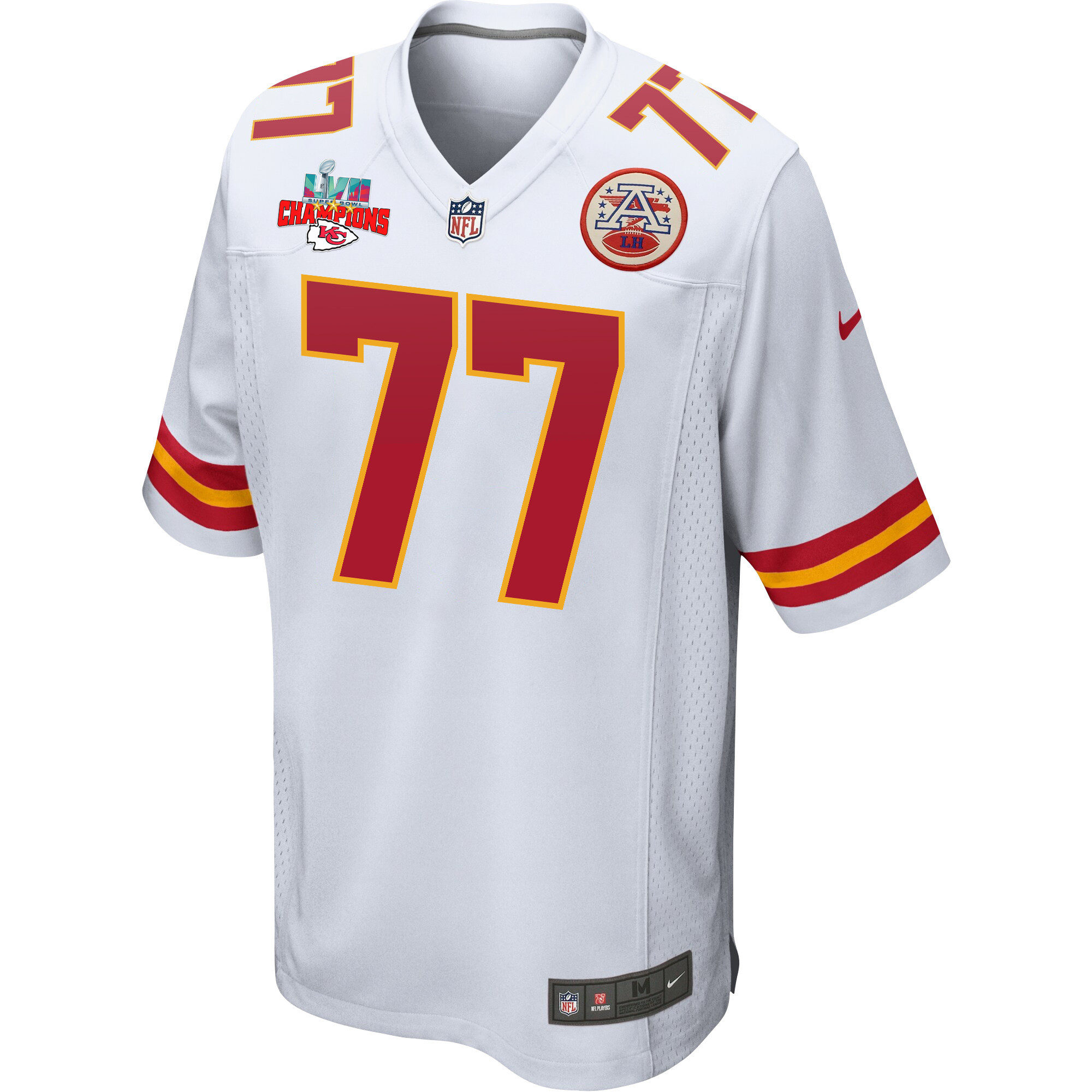 Andrew Wylie 77 Kansas City Chiefs Super Bowl LVII Champions 3 Stars Men Game Stitched Jersey – White