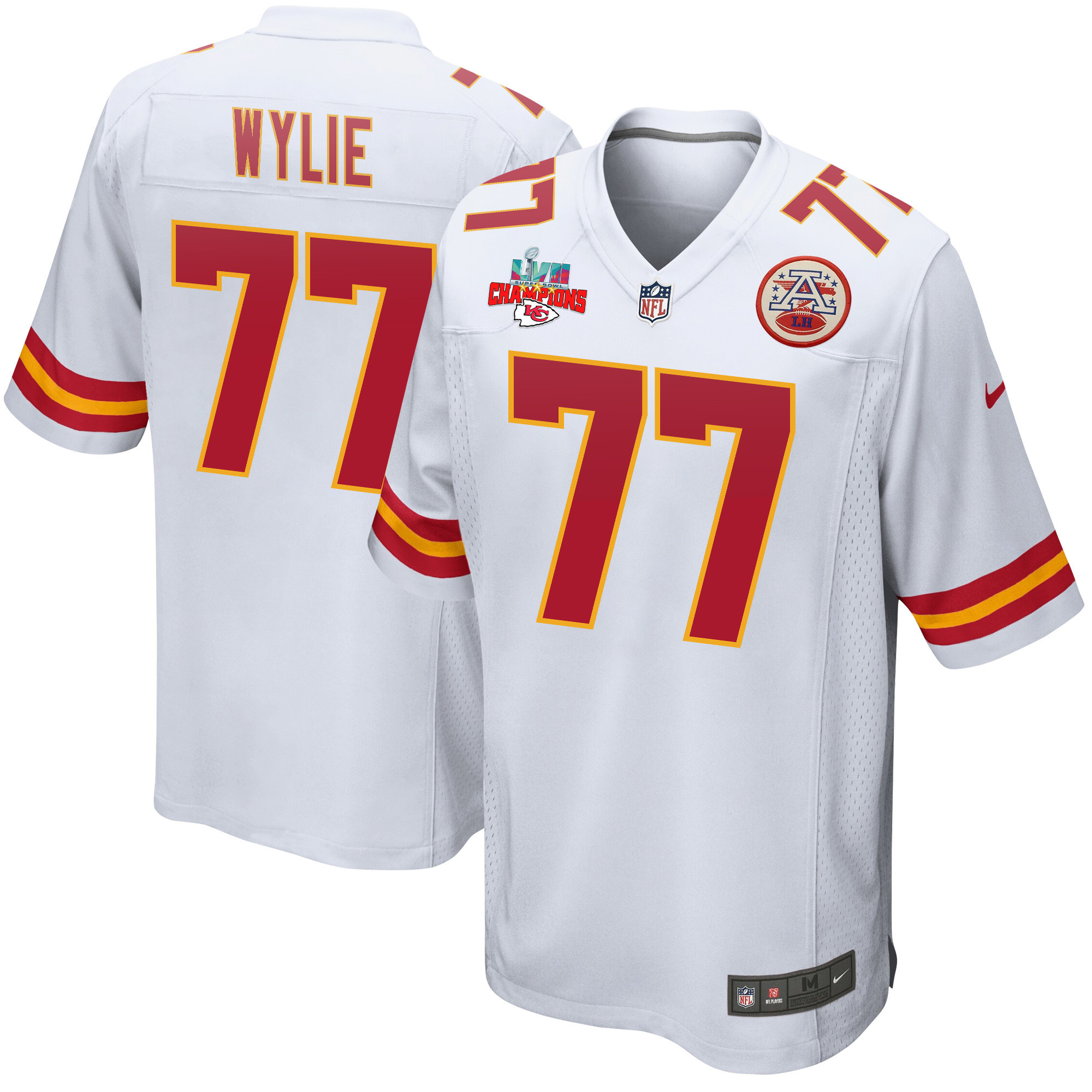 Andrew Wylie 77 Kansas City Chiefs Super Bowl LVII Champions 3 Stars Men Game Stitched Jersey – White