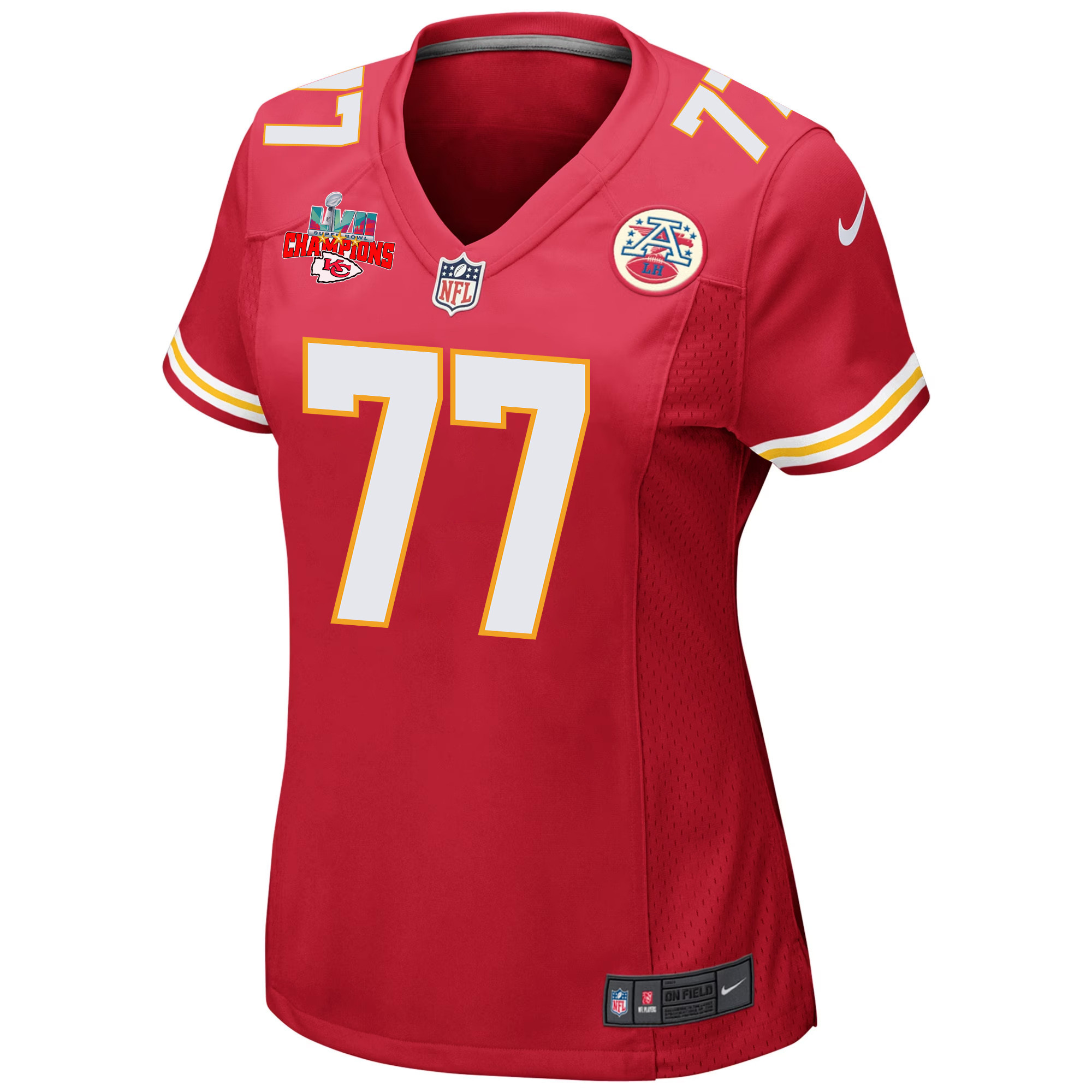 Andrew Wylie 77 Kansas City Chiefs Super Bowl LVII Champions 3 Stars Women Game Stitched Jersey – Red