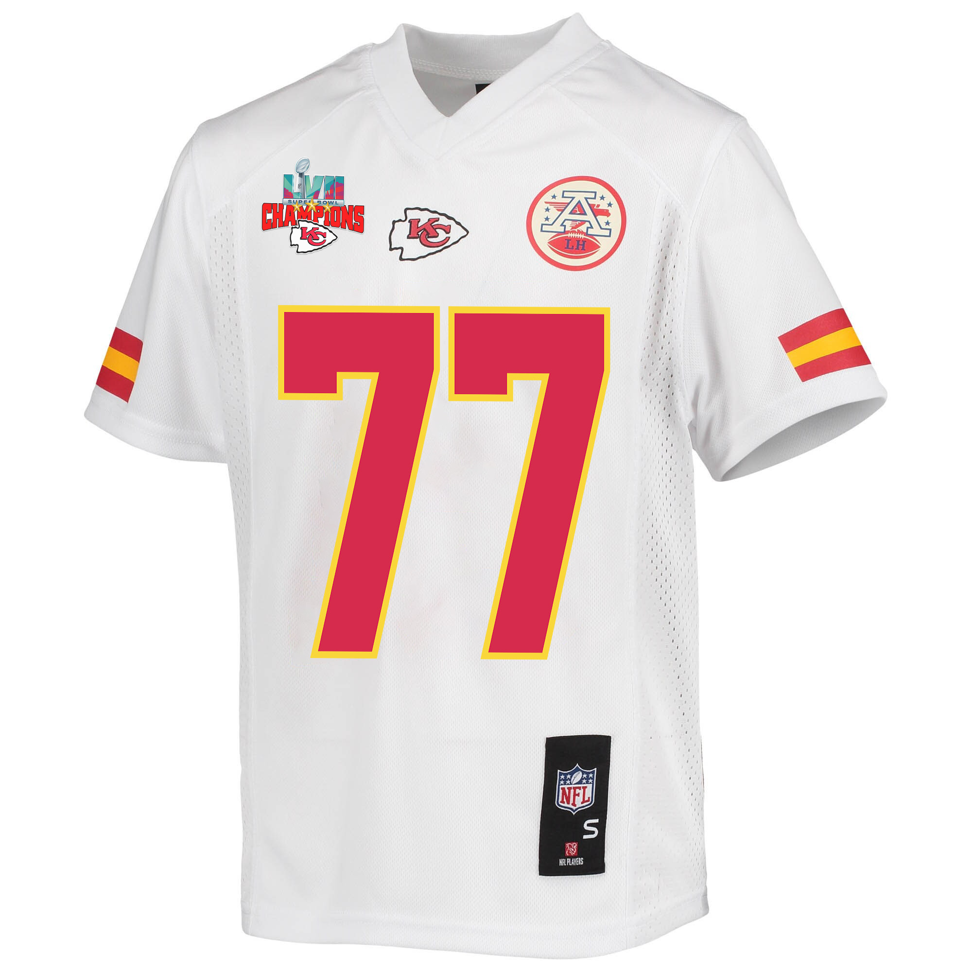 Andrew Wylie 77 Kansas City Chiefs Super Bowl LVII Champions 3 Stars Youth Game Stitched Jersey – White