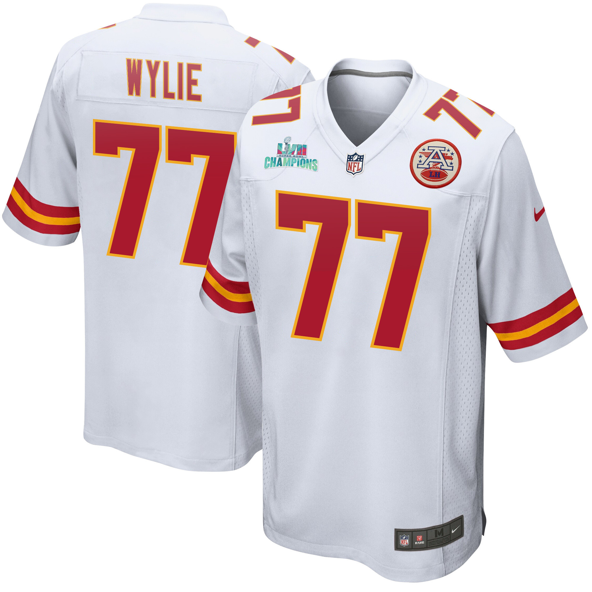 Andrew Wylie 77 Kansas City Chiefs Super Bowl LVII Champions Men Game Stitched Jersey – White