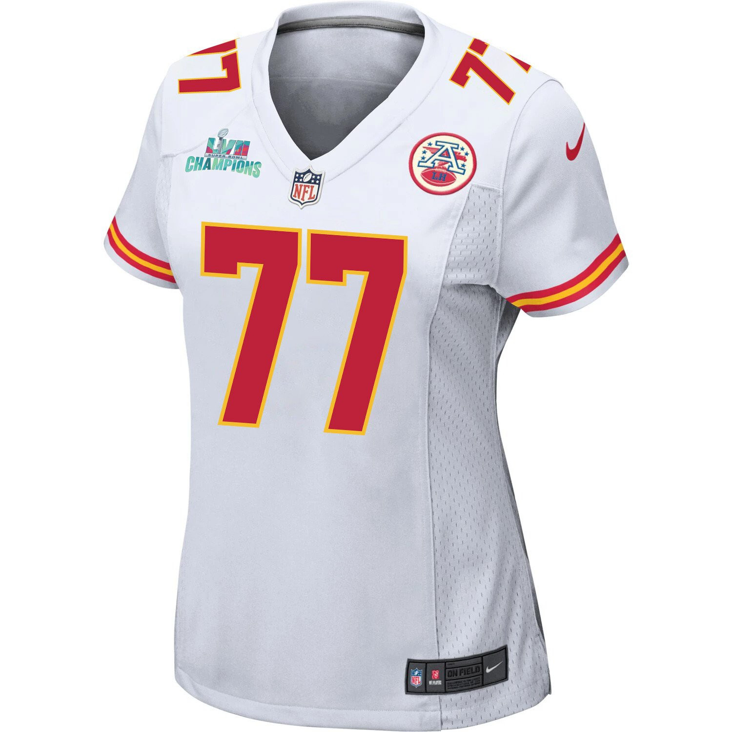 Andrew Wylie 77 Kansas City Chiefs Super Bowl LVII Champions Women Game Stitched Jersey – White