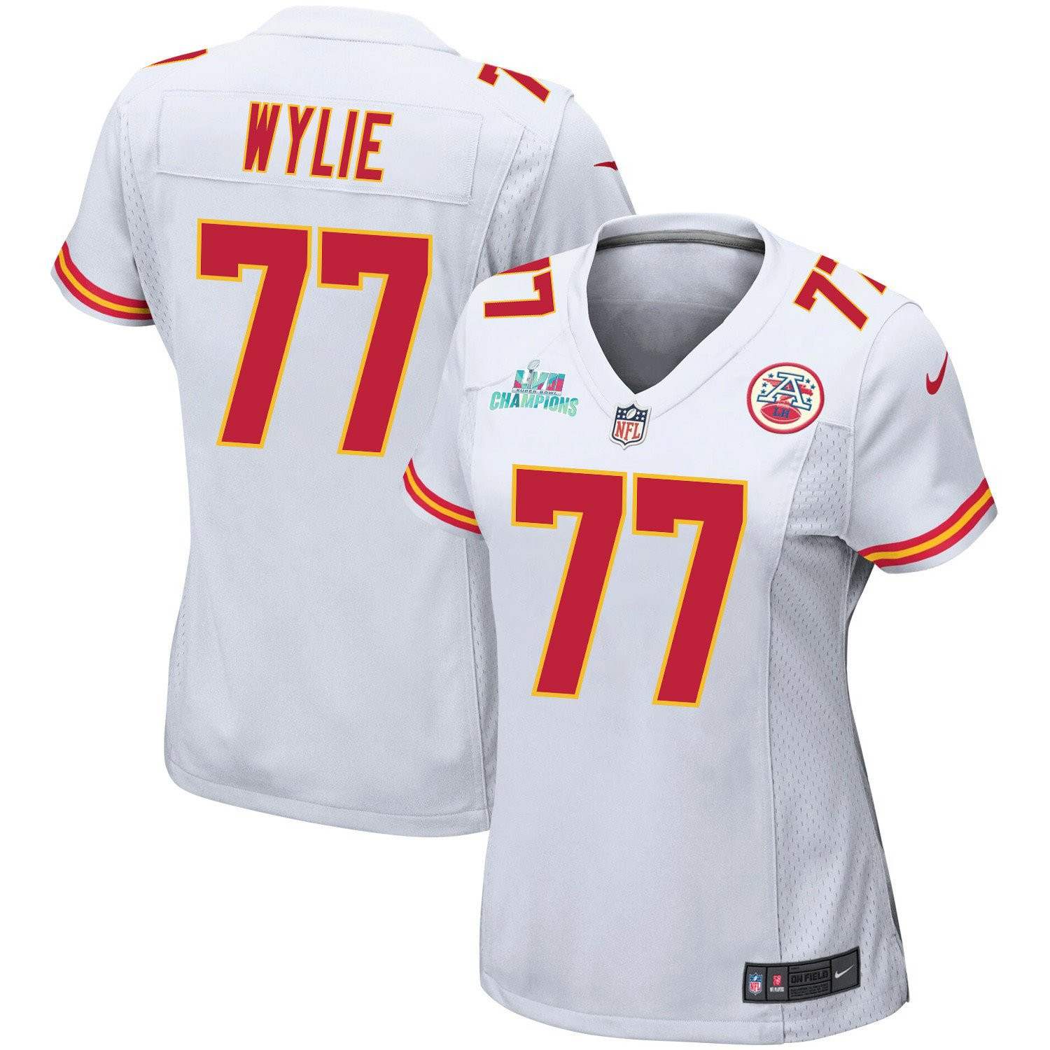 Andrew Wylie 77 Kansas City Chiefs Super Bowl LVII Champions Women Game Stitched Jersey – White