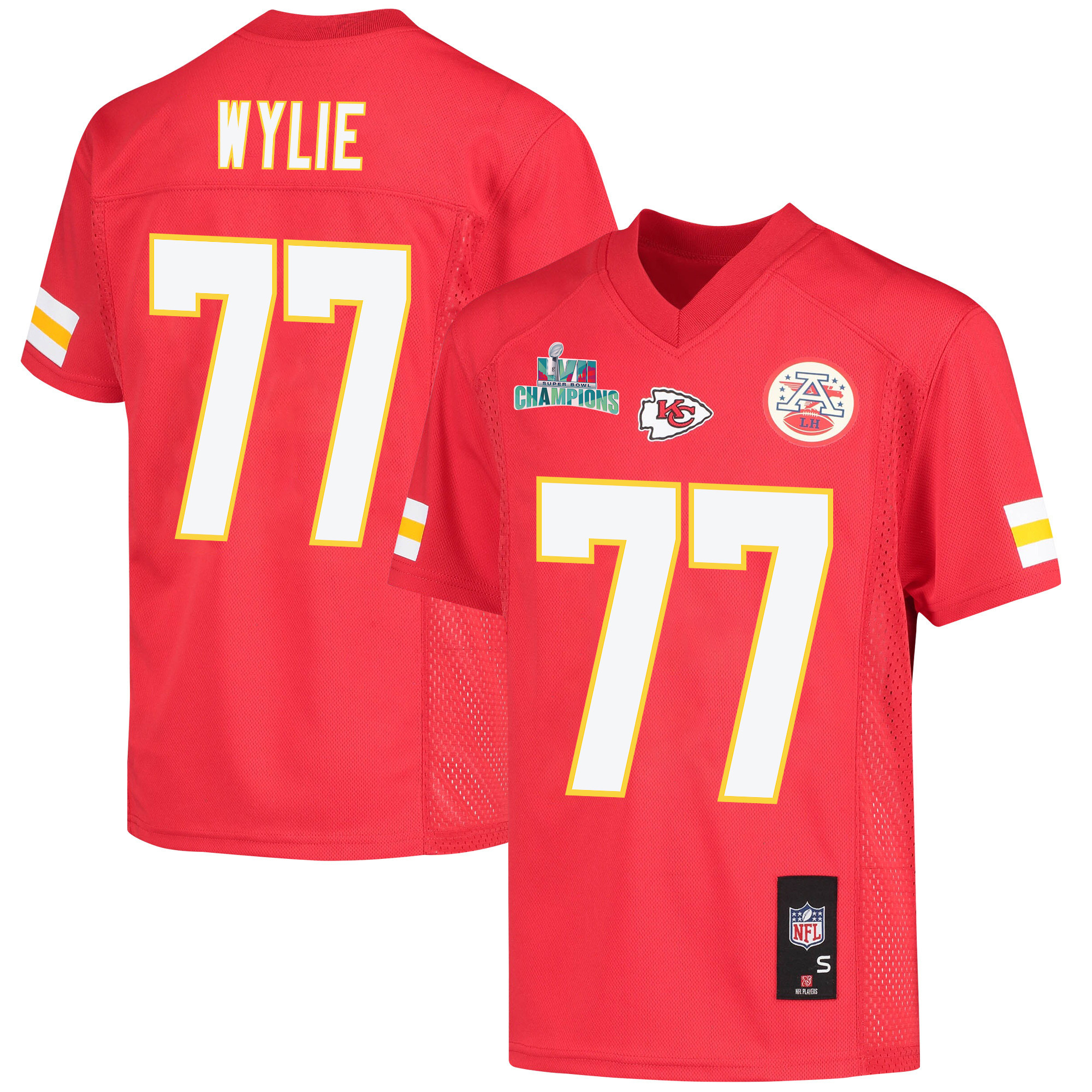 Andrew Wylie 77 Kansas City Chiefs Super Bowl LVII Champions Youth Game Stitched Jersey – Red