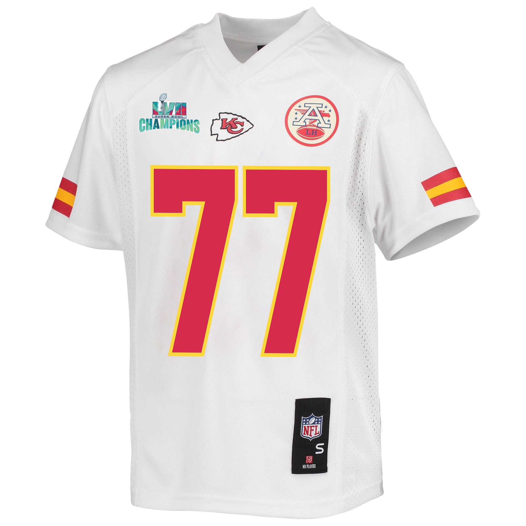 Andrew Wylie 77 Kansas City Chiefs Super Bowl LVII Champions Youth Game Stitched Jersey – White