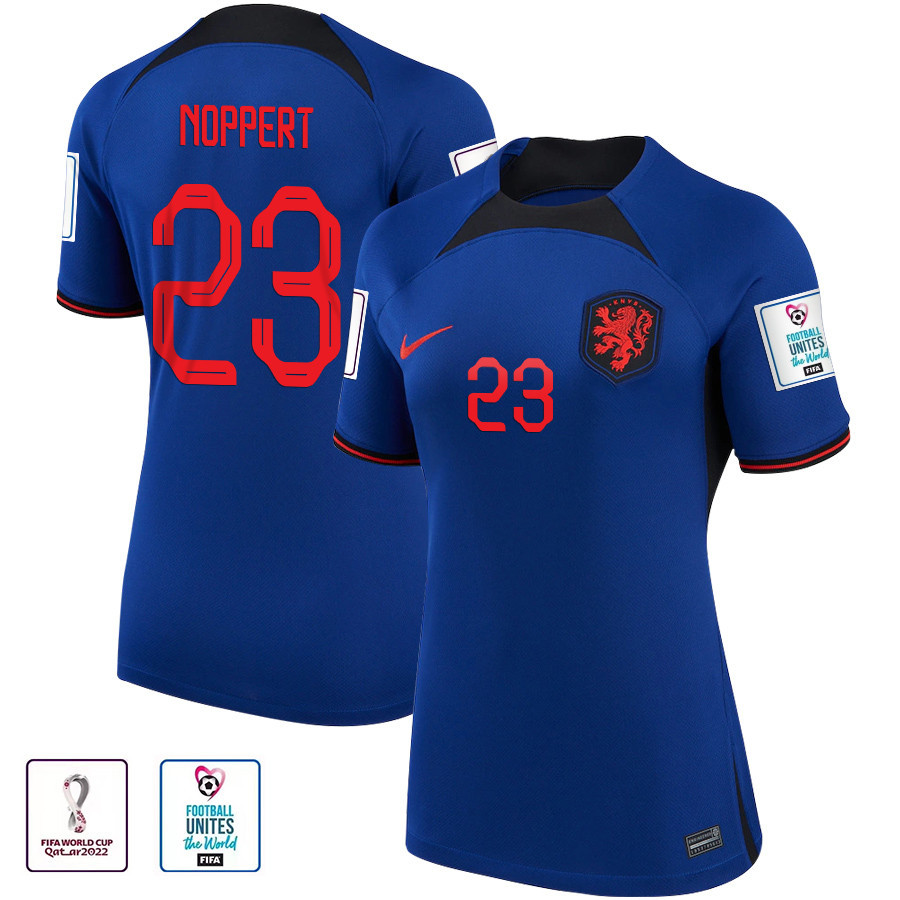 Andries Noppert 23 Netherlands National Team 2022-23 Qatar World Cup Patch Away Women Soccer Jersey