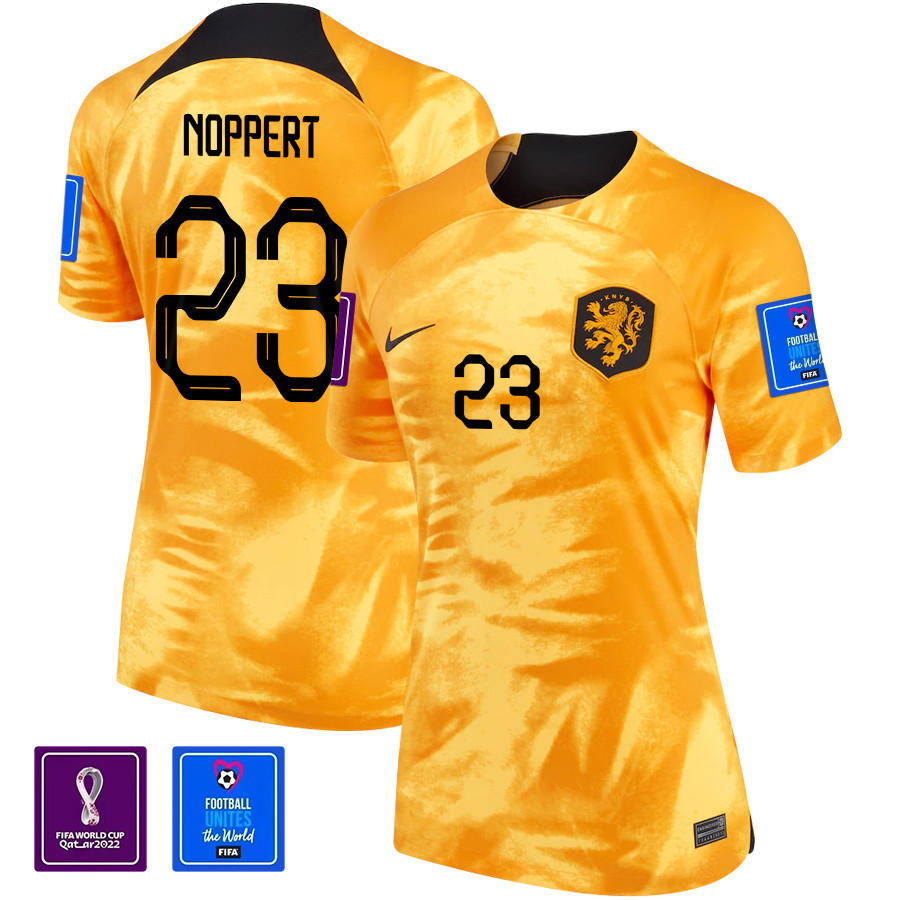 Andries Noppert 23 Netherlands National Team 2022-23 Qatar World Cup Patch Home Women Soccer Jersey