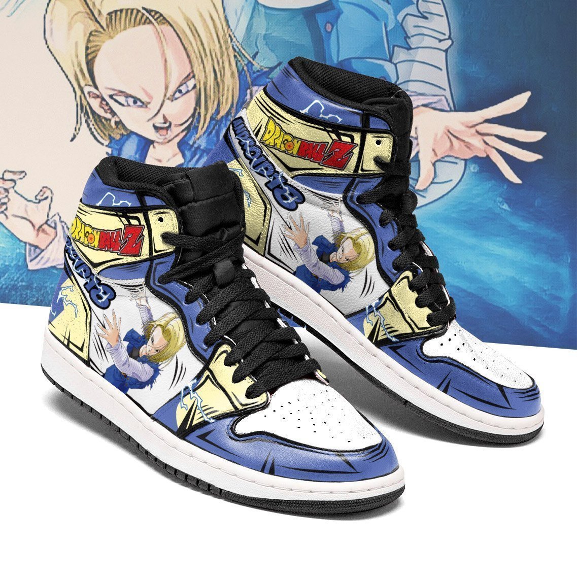 Android 18 JD1s Sneakers Anime Dragon Ball Shoes, Air Jordan Hightop