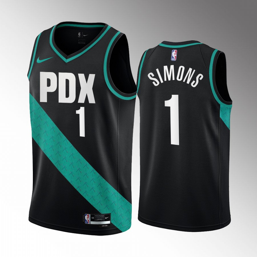 Anfernee Simons 1 2022-23 Portland Trail Blazers Black City Edition Men Stitched Jersey PDX Logo