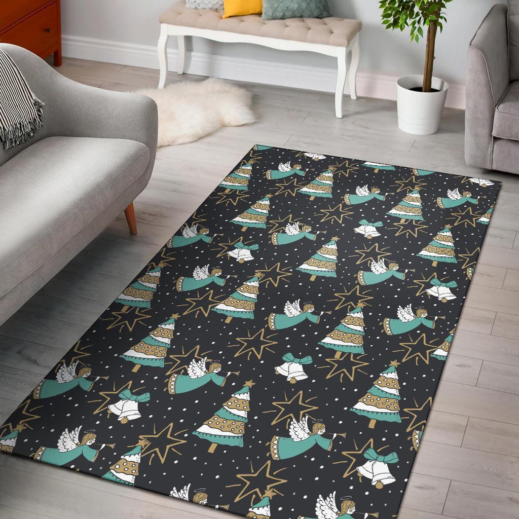 Angel Christmas Print Pattern Area Limited Edition Rectangle Rug
