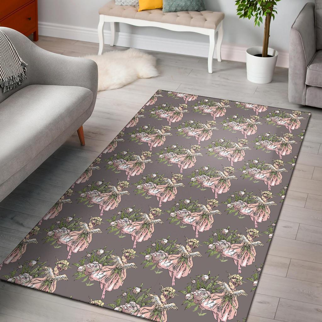 Angel Floral Print Pattern Area Limited Edition Rectangle Rug