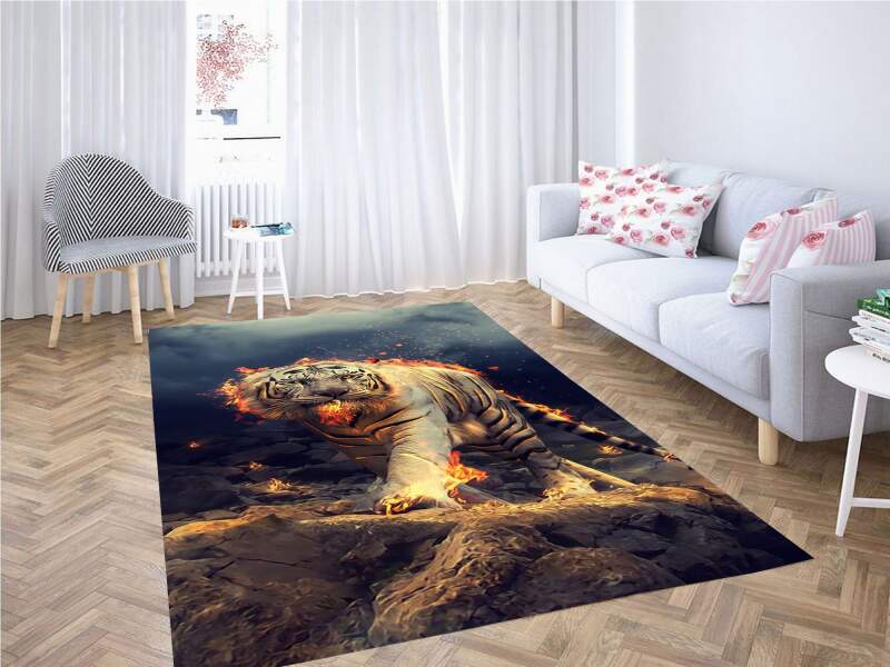 Angry White Tiger Carpet Rectangle Rug