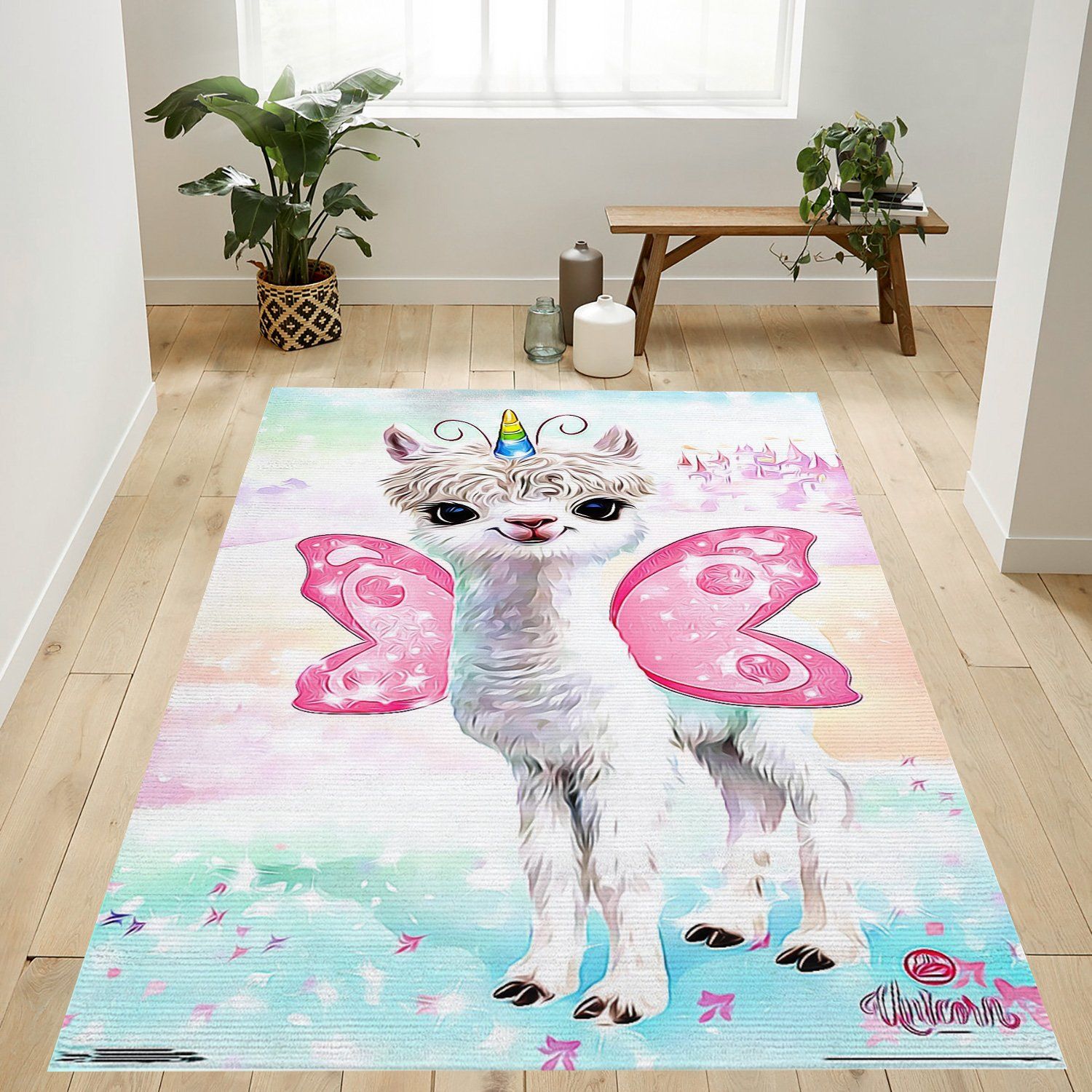 Animal Club Lama Unicorn Rectangle Rug – Custom Size And Printing