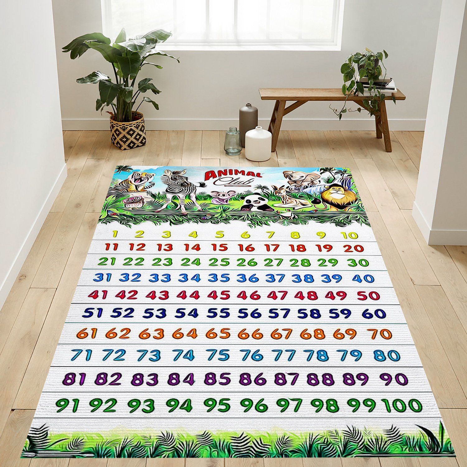 Animal Club Numbers 123 Rectangle Rug – Custom Size And Printing
