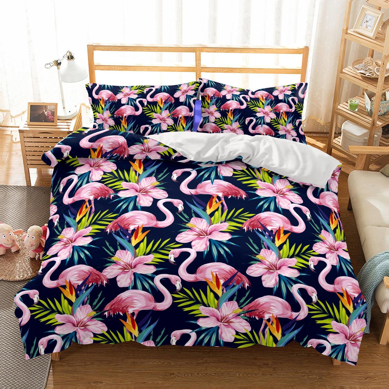Animal Flamingo Printed 3D Bed Quilt Duvet Cover Bedding Set