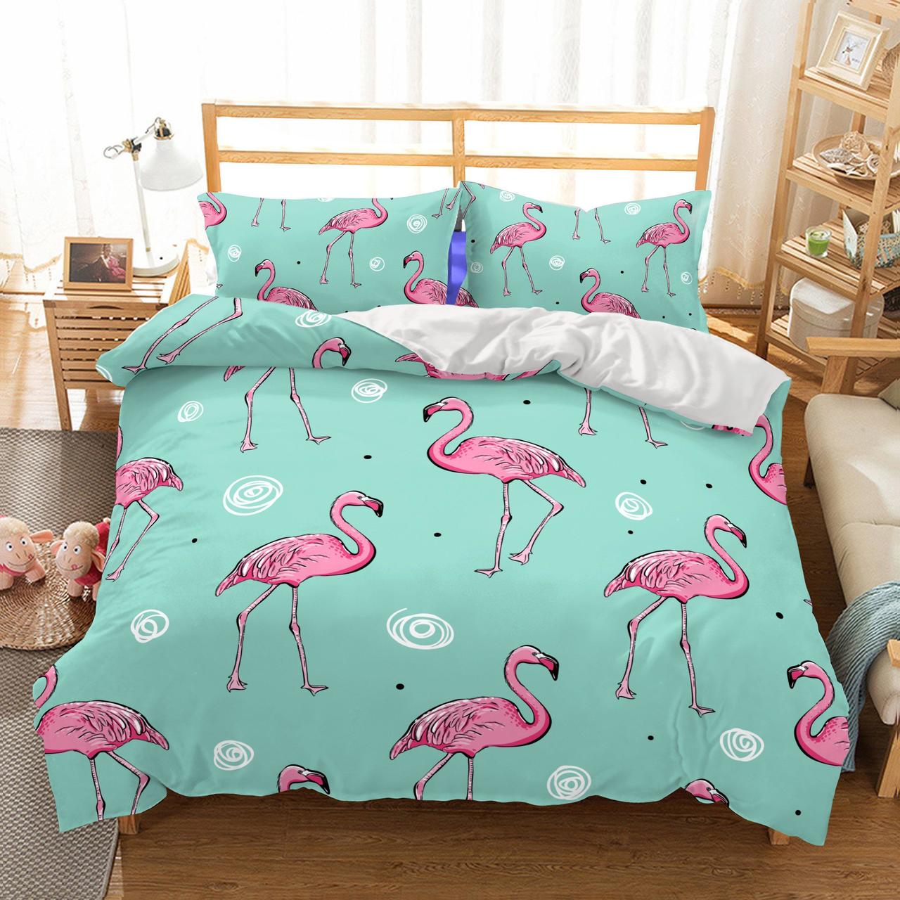 Animal Pink Flamingo Printed Bed Quilt Duvet Cover Bedding Set