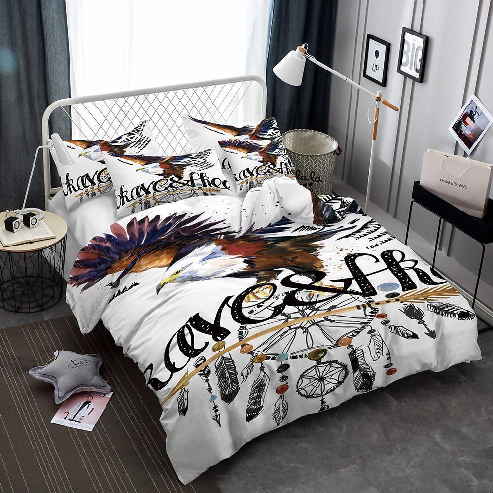 Animal Print White Eagle Hawk 3D King Queenize Design Bed 3D Customized Duvet Cover Bedding Set