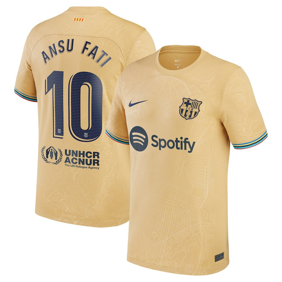Ansu Fati 10 Barcelona 2022/23 Away Breathe Stadium Player Soccer Jersey – Yellow