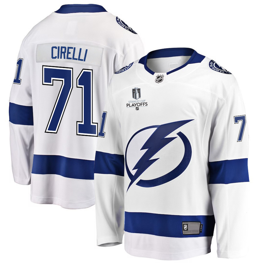 Anthony Cirelli 71 Tampa Bay Lightning Stanley Cup 2023 Playoffs Patch Away Breakaway Men Stitched Jersey – White