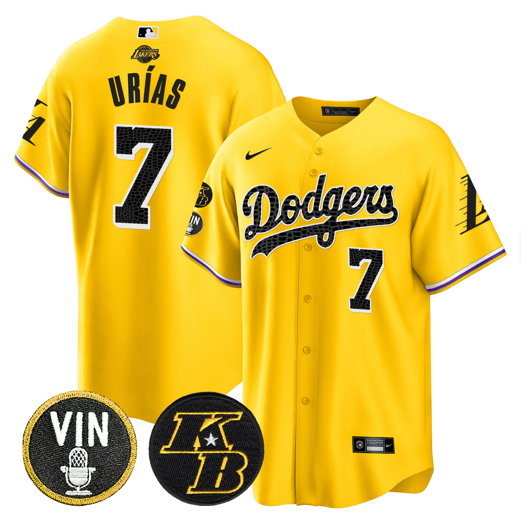 Anthony Davis Men's Los Angeles Dodgers Bryant & Vin Patch Cool Base Mamba Gold Jersey - All Stitched