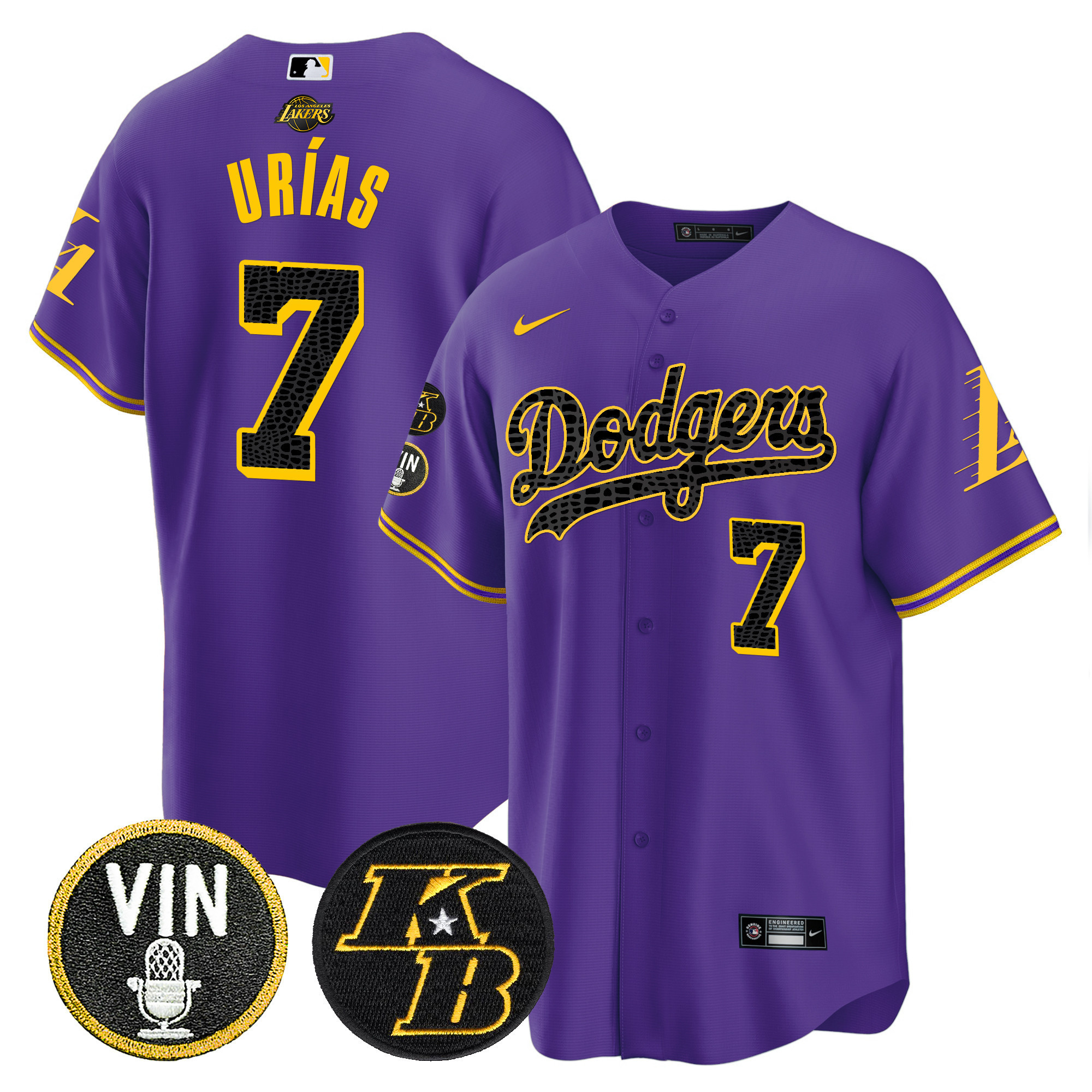 Anthony Davis Men's Los Angeles Dodgers Bryant & Vin Patch Cool Base Mamba Purple Jersey - All Stitched