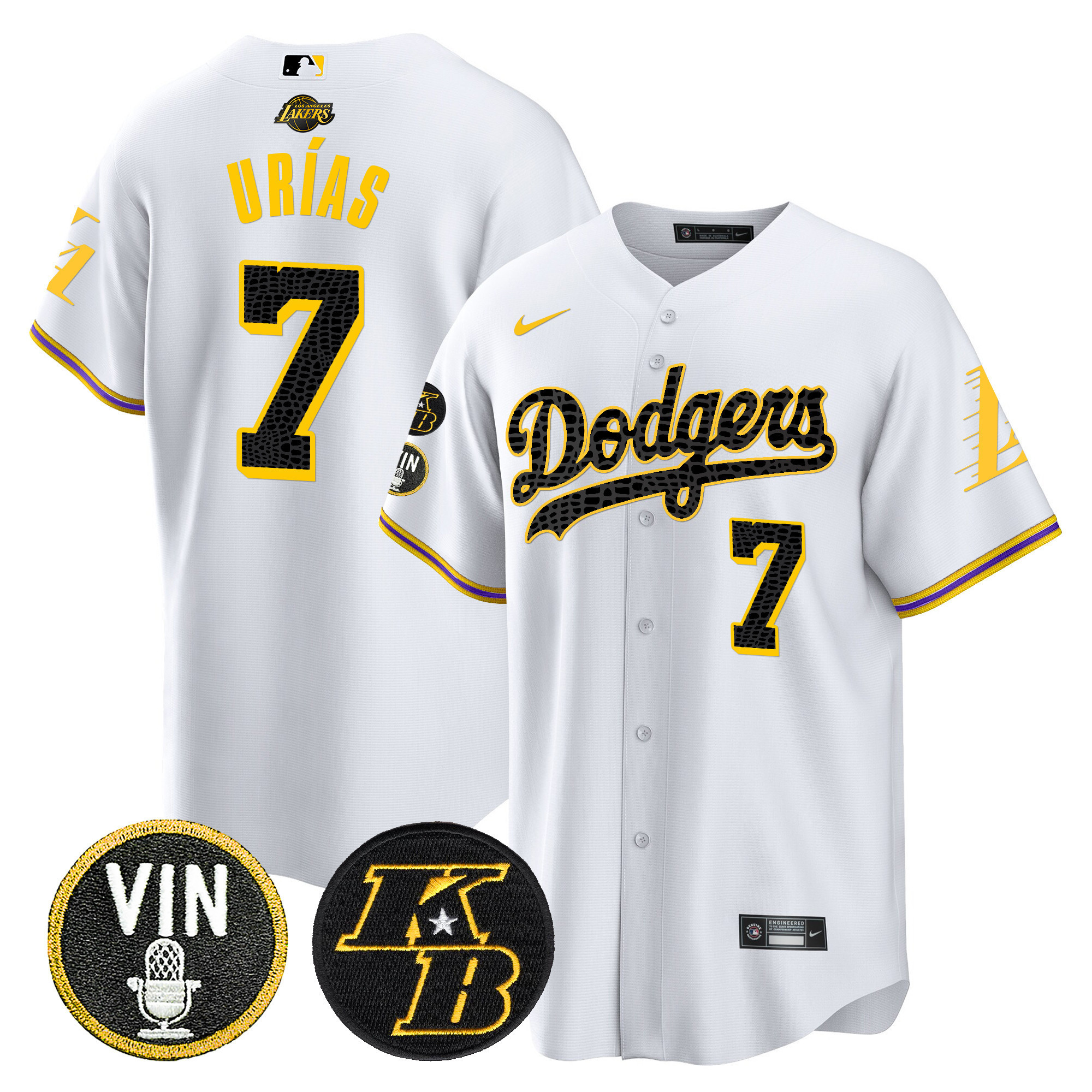 Anthony Davis Men's Los Angeles Dodgers Bryant & Vin Patch Cool Base Mamba White Jersey - All Stitched