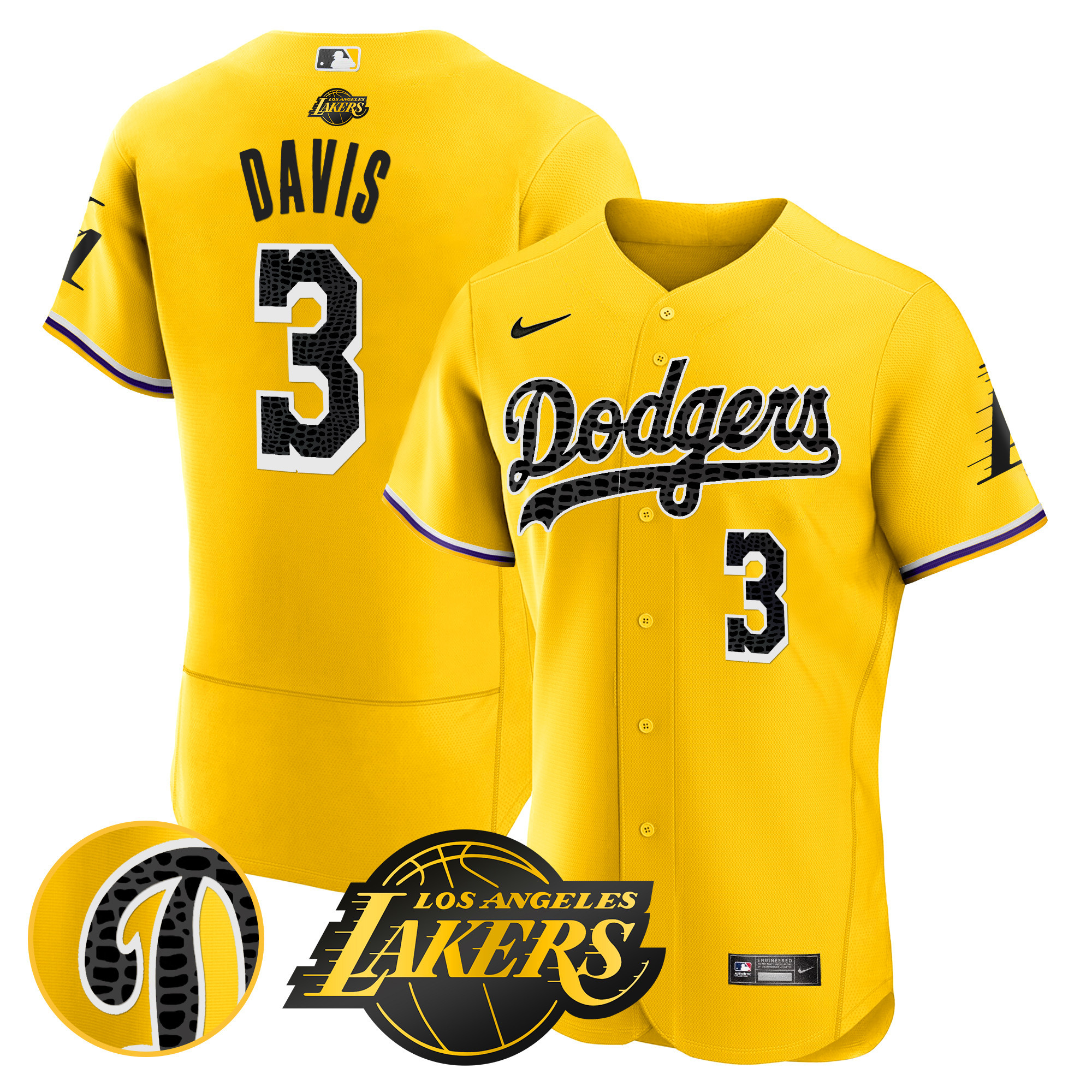 Anthony Davis Men's Los Angeles Dodgers Flex Base Mamba Gold Jersey - All Stitched