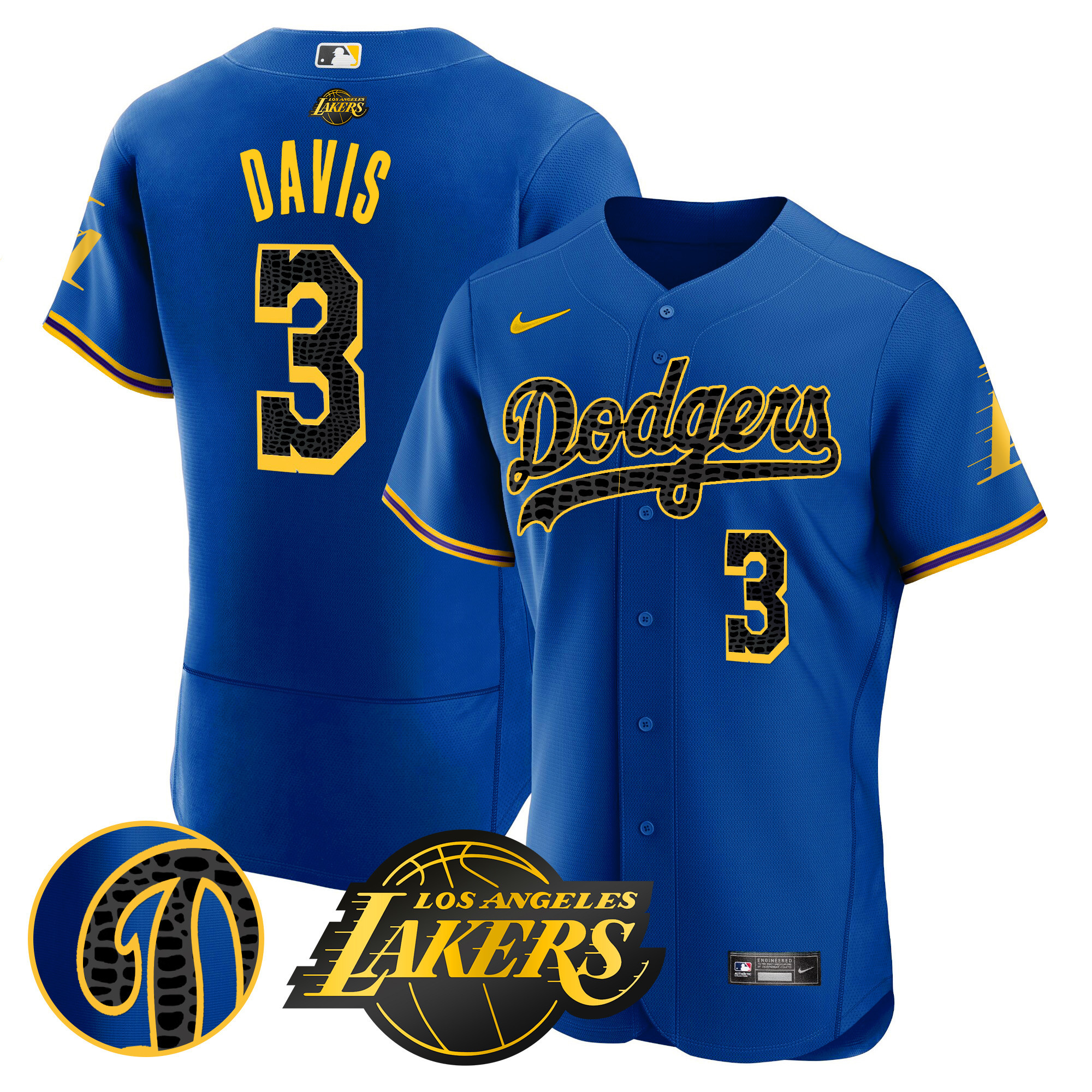 Anthony Davis Men's Los Angeles Dodgers Flex Base Mamba Royal Jersey - All Stitched