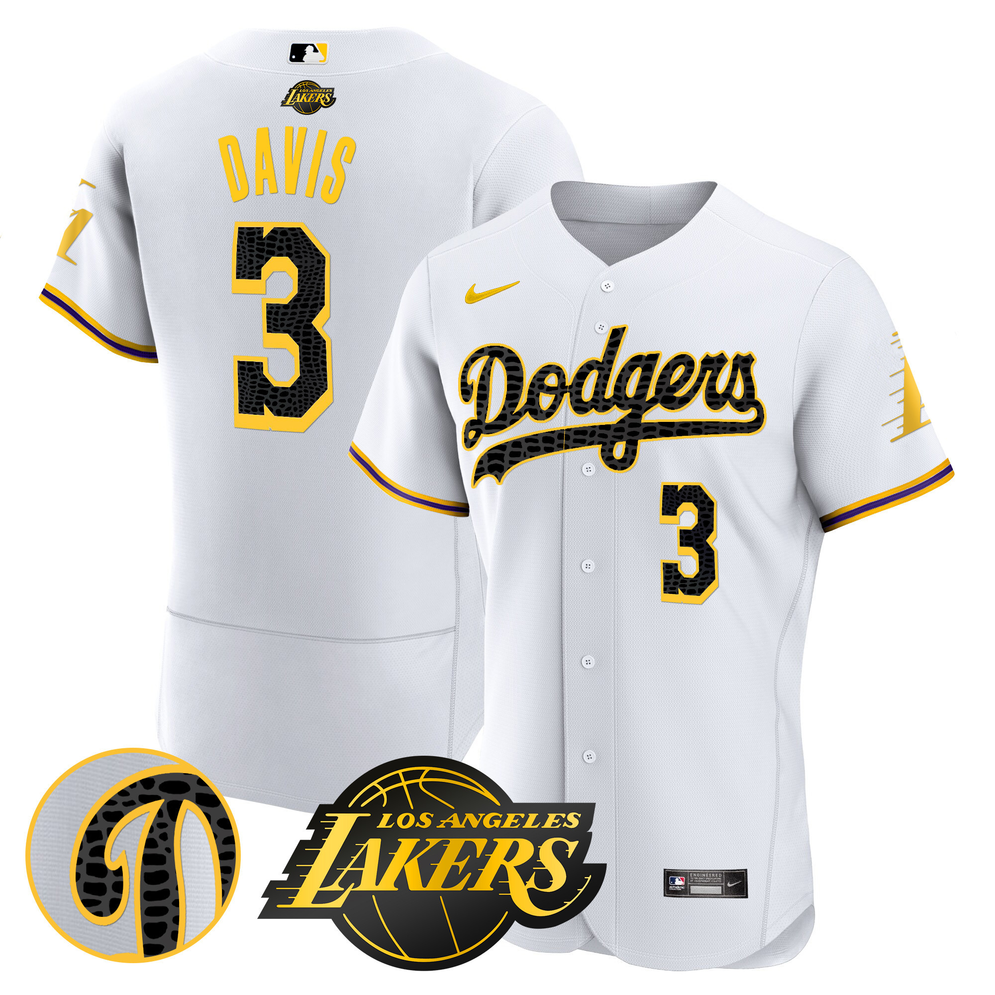 Anthony Davis Men's Los Angeles Dodgers Flex Base Mamba White Jersey - All Stitched