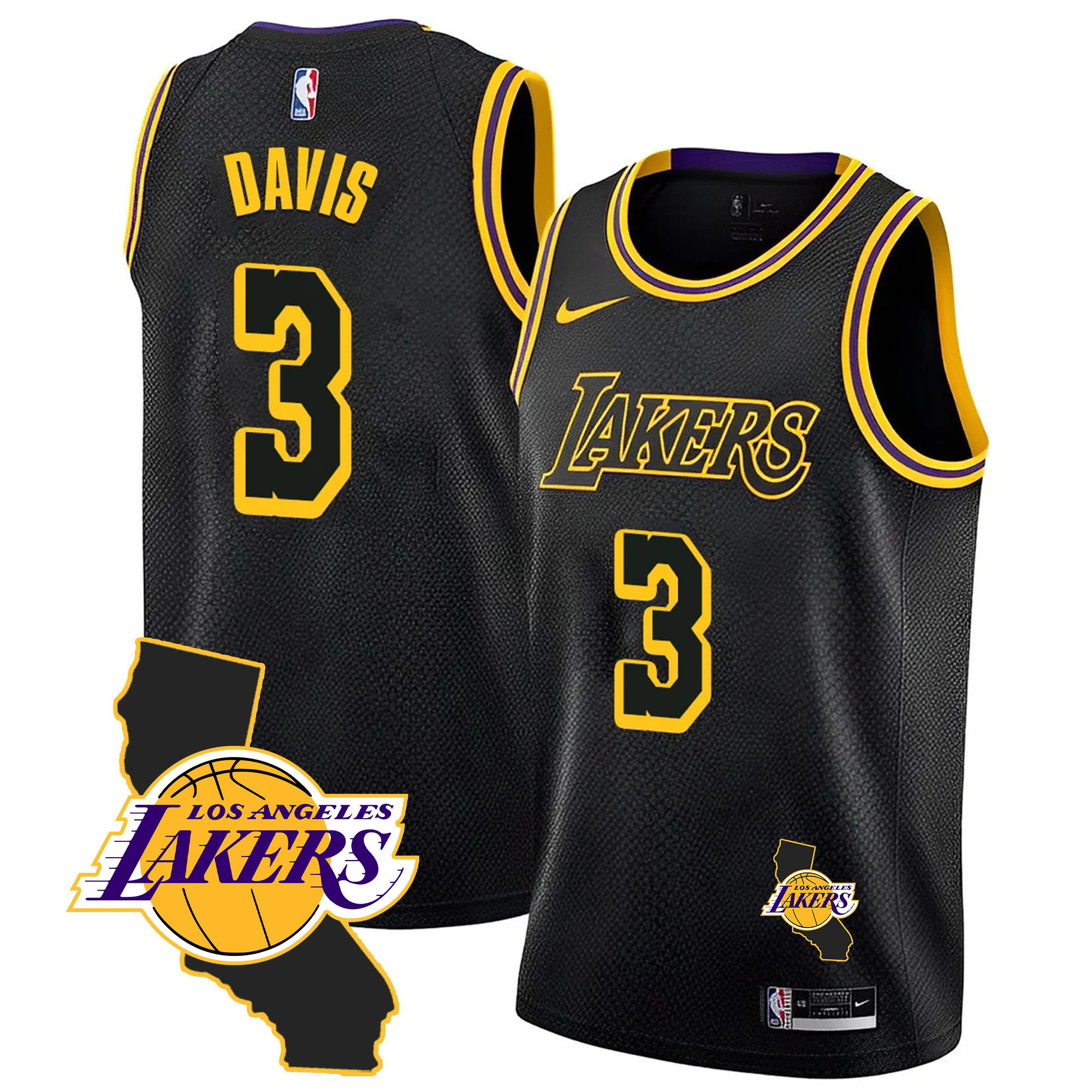 Anthony Davis Men's Los Angeles Lakers California Patch Black Mamba Jersey - All Stitched