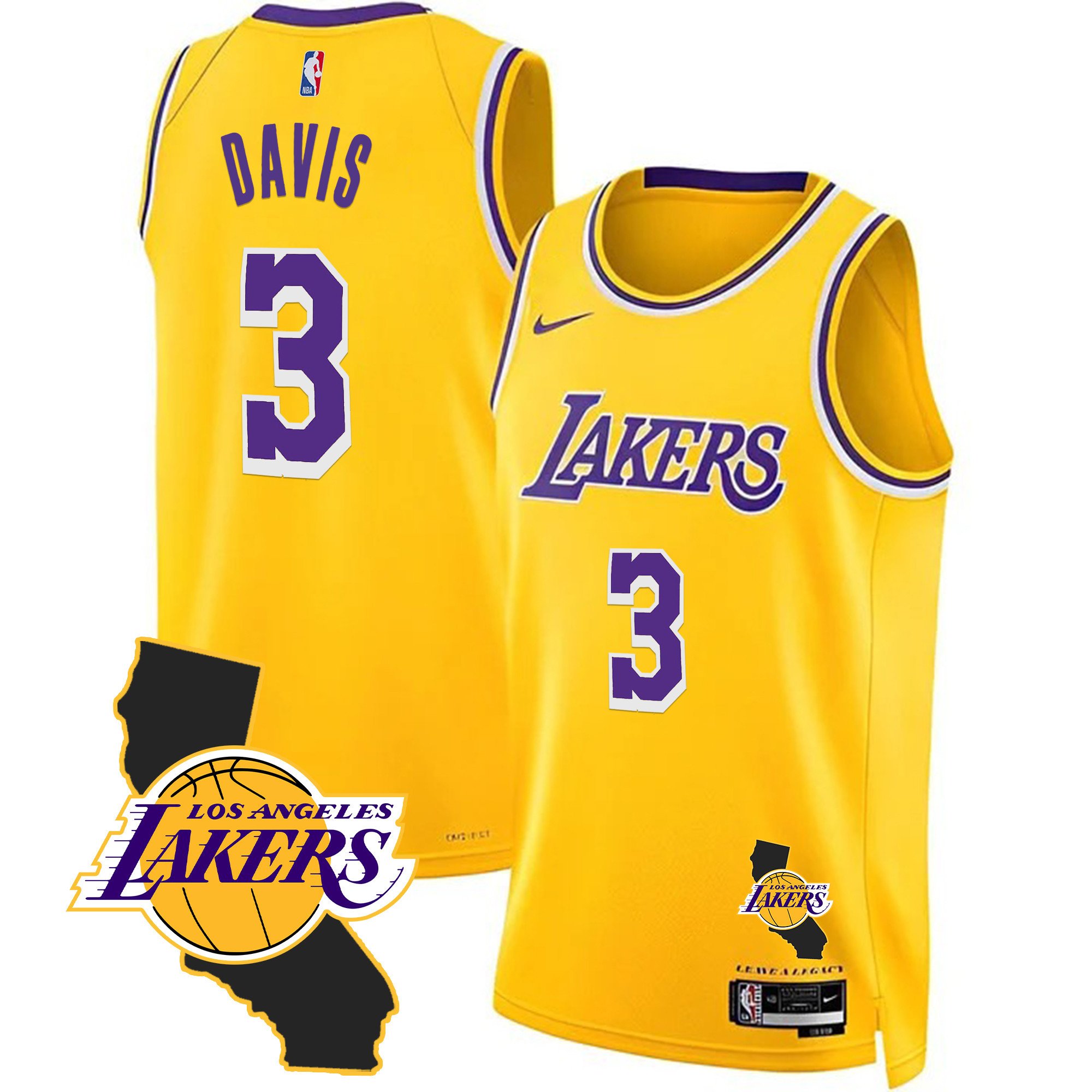 Anthony Davis Men's Los Angeles Lakers California Patch Gold Jersey - All Stitched