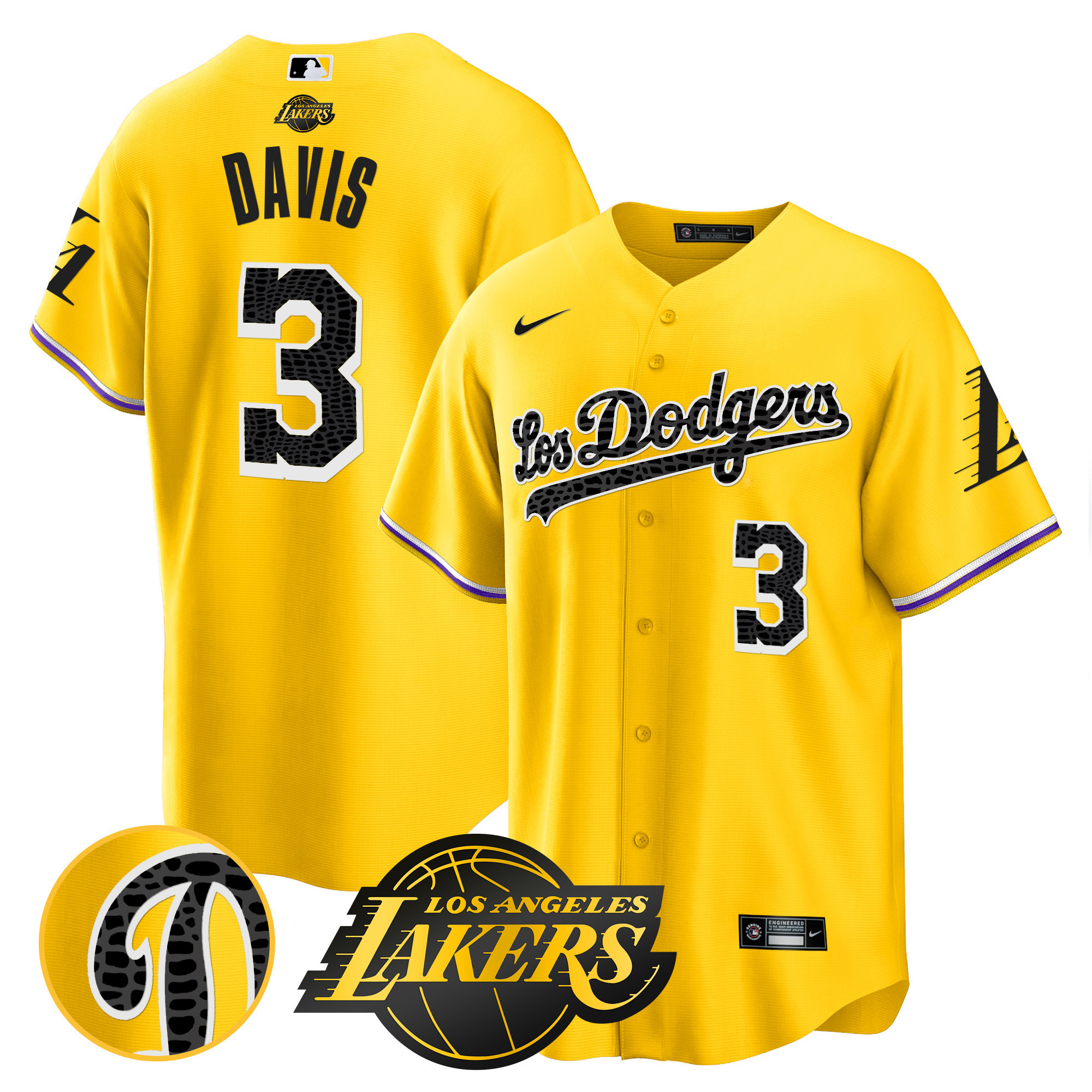 Anthony Davis Men's Los Los Angeles Dodgers Cool Base Mamba Gold Jersey - All Stitched