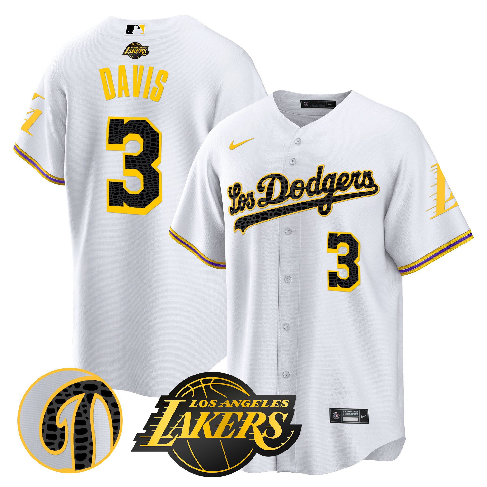 Anthony Davis Men's Los Los Angeles Dodgers Cool Base Mamba White Jersey - All Stitched