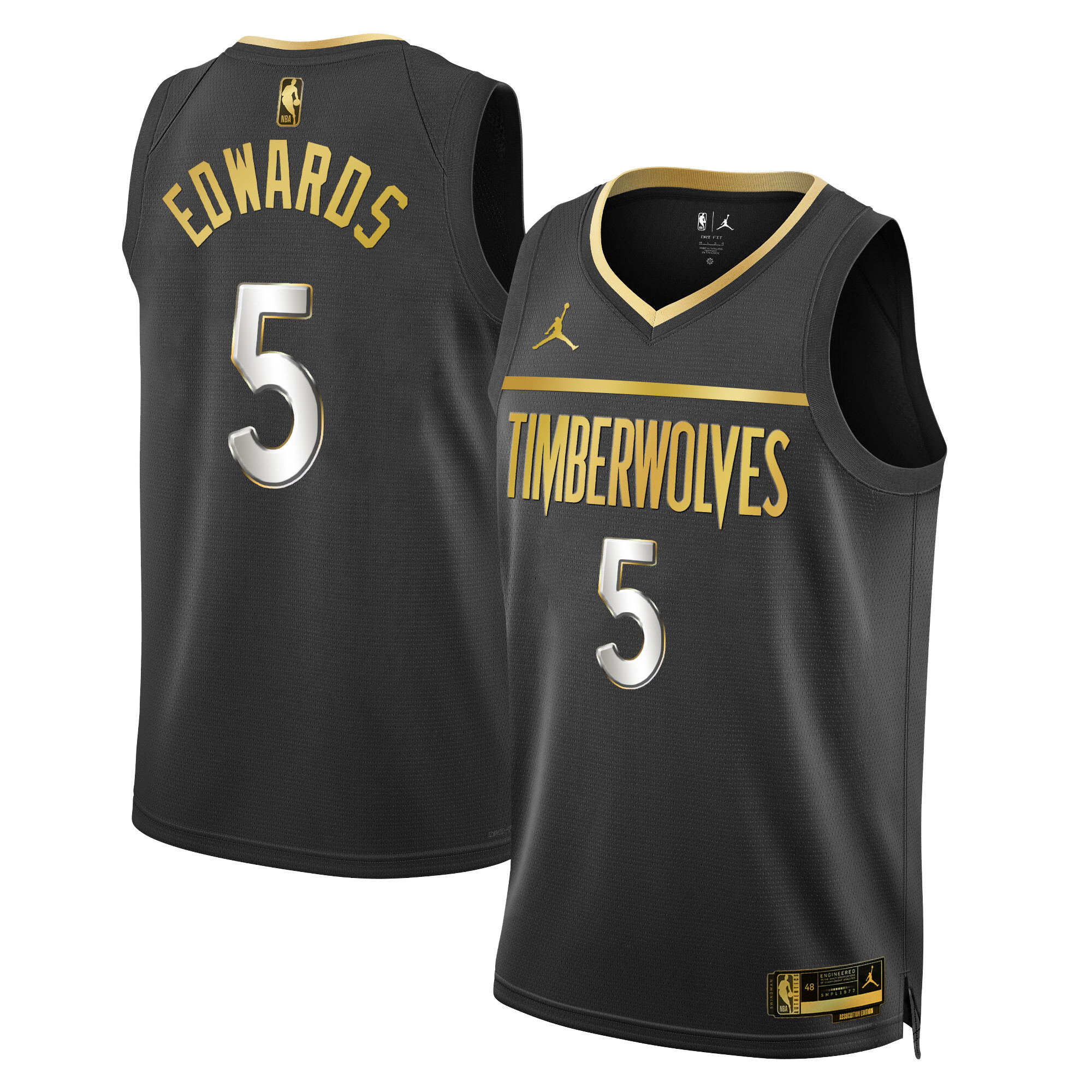 Anthony Edwards Men's Minnesota Timberwolves Swingman Black Gold Jersey - All Stitched