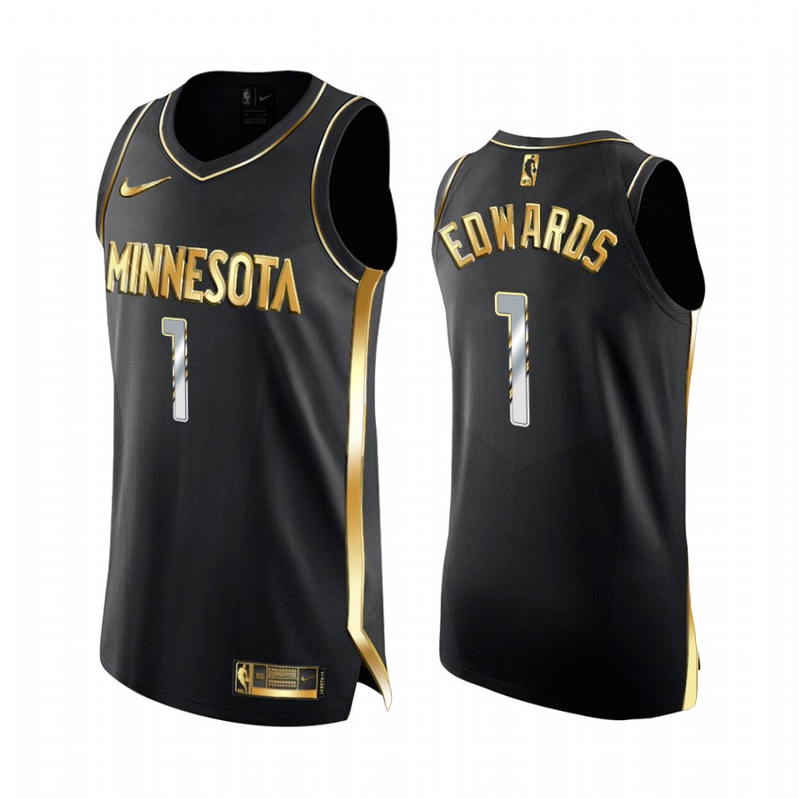 Anthony Edwards Minnesota Timberwolves 2020-21 Black Golden Edition Jersey Limited