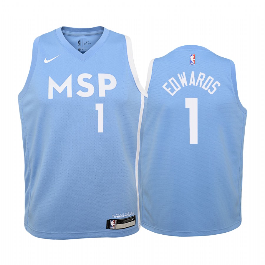 Anthony Edwards Minnesota Timberwolves 2020-21 City youth Jersey – Blue