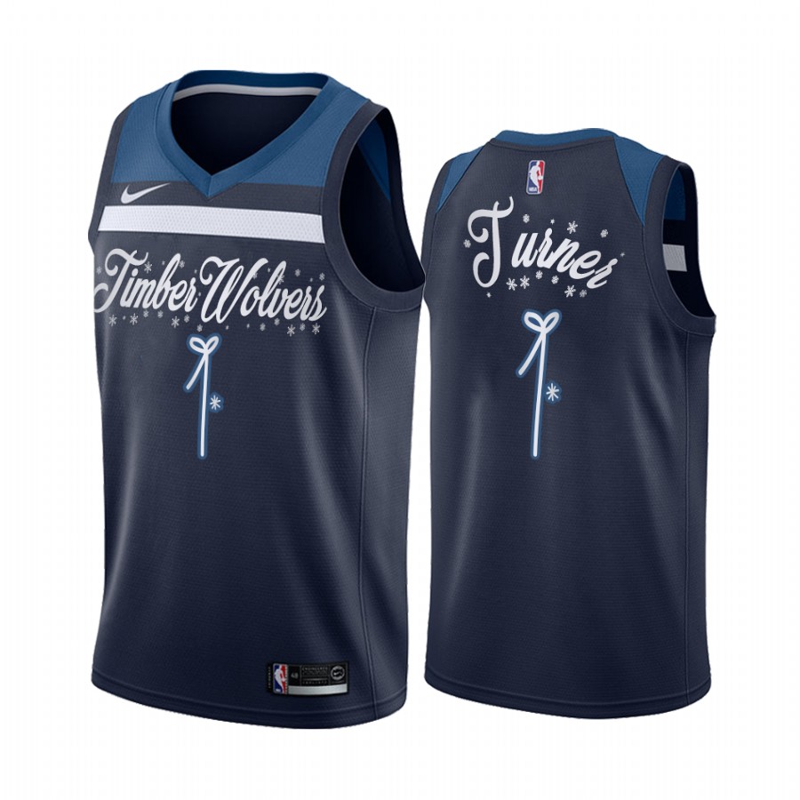 Anthony Edwards Minnesota Timberwolves 2020 Christmas Night Navy Jersey Festive Special Edition