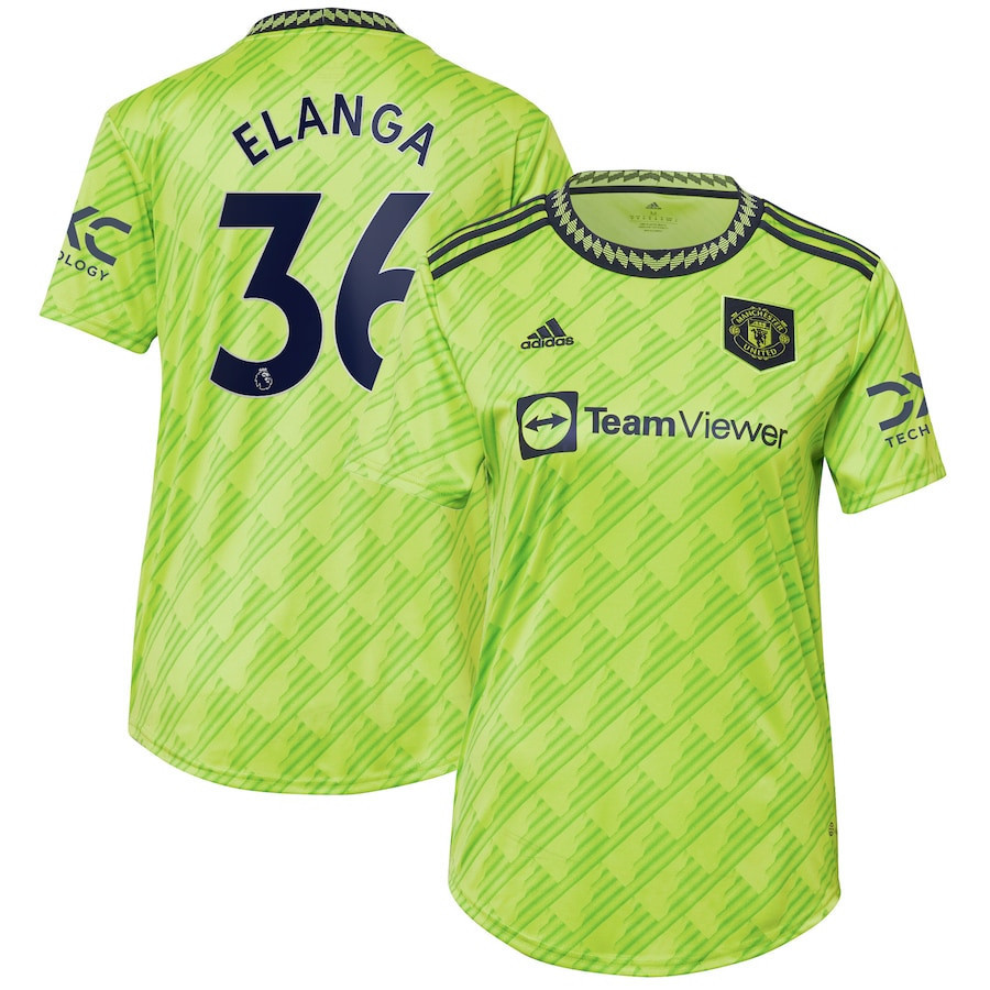 Anthony Elanga 36 Manchester United Women’s 2022/23 Third Player Soccer Jersey – Neon Green
