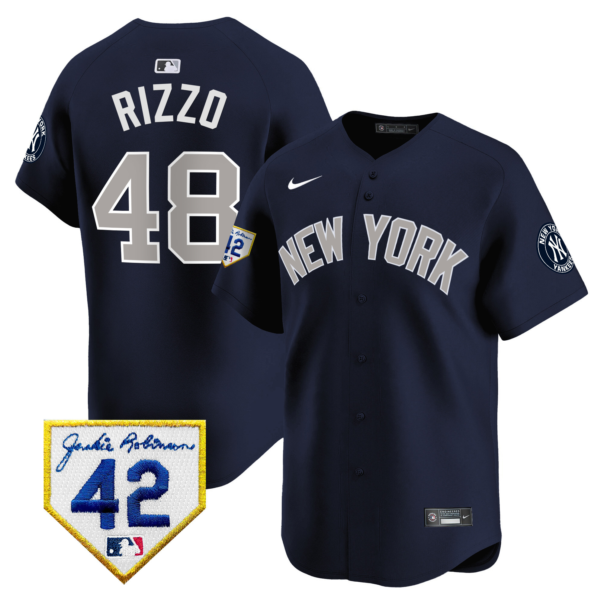 Anthony Rizzo Men's New York Yankees 2024 Jackie Robinson Patch Vapor Premier Limited Alternate Jersey - All Stitched