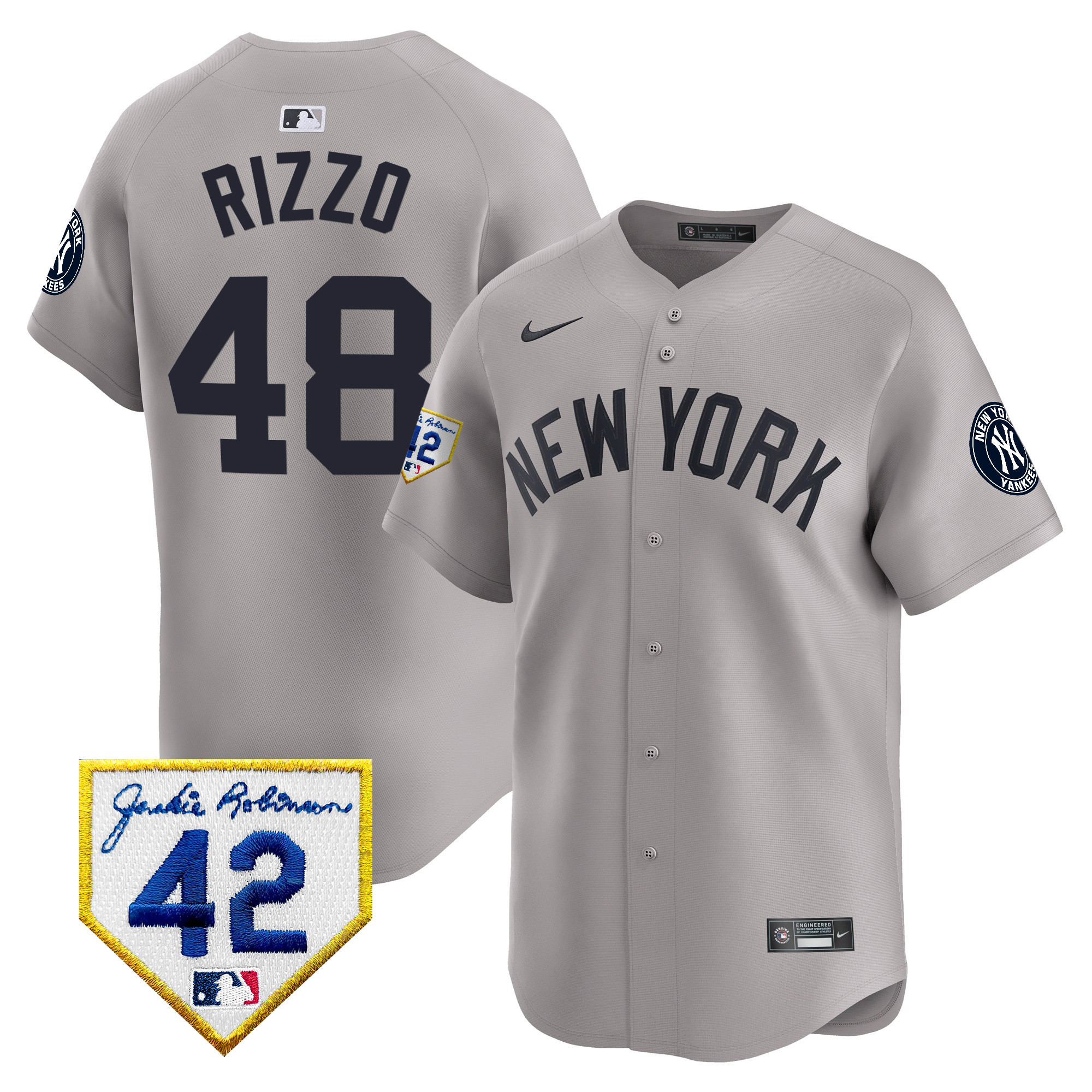 Anthony Rizzo Men's New York Yankees 2024 Jackie Robinson Patch Vapor Premier Limited Gray Jersey - All Stitched