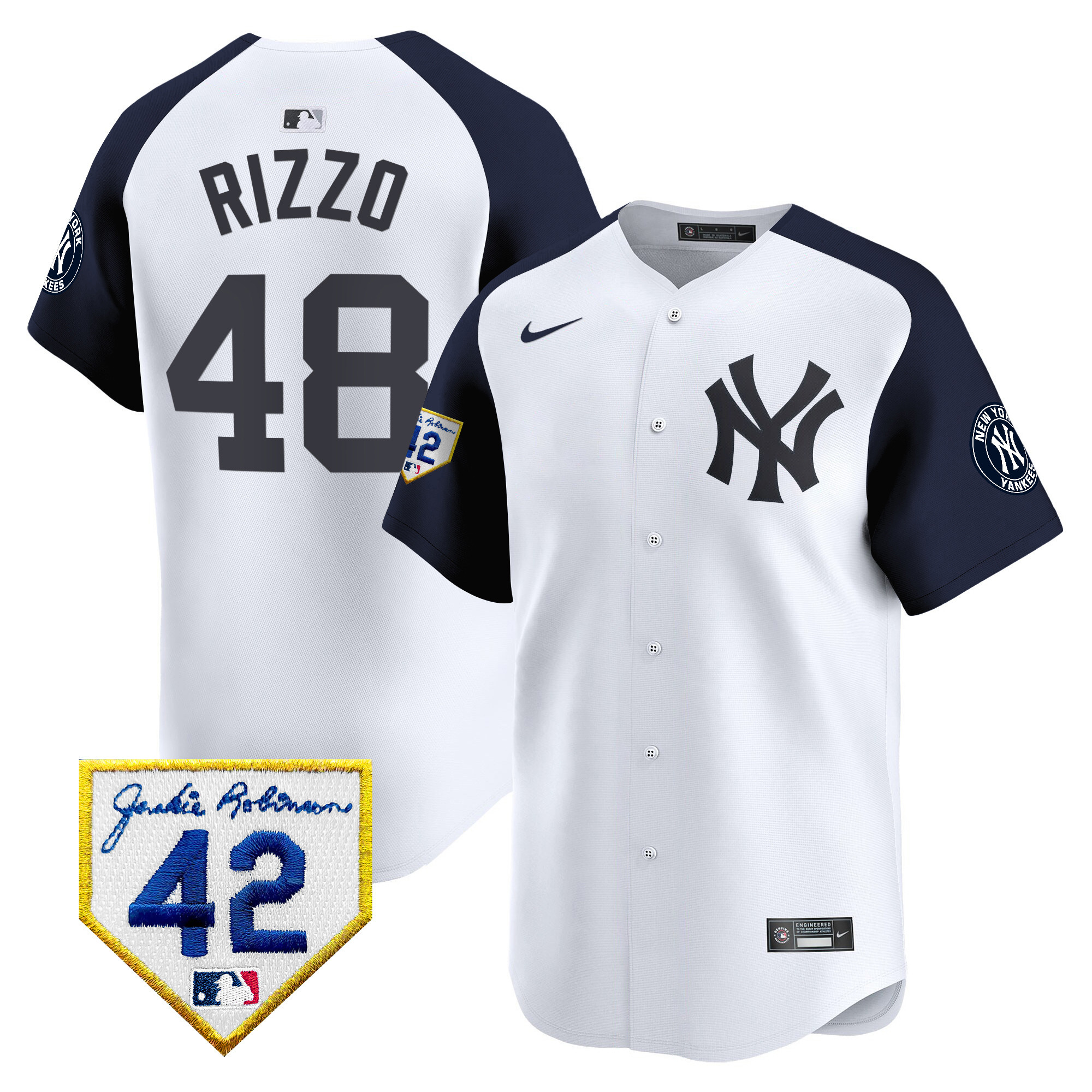 Anthony Rizzo Men's New York Yankees 2024 Jackie Robinson Patch Vapor Premier Limited White Alternate Jersey - All Stitched
