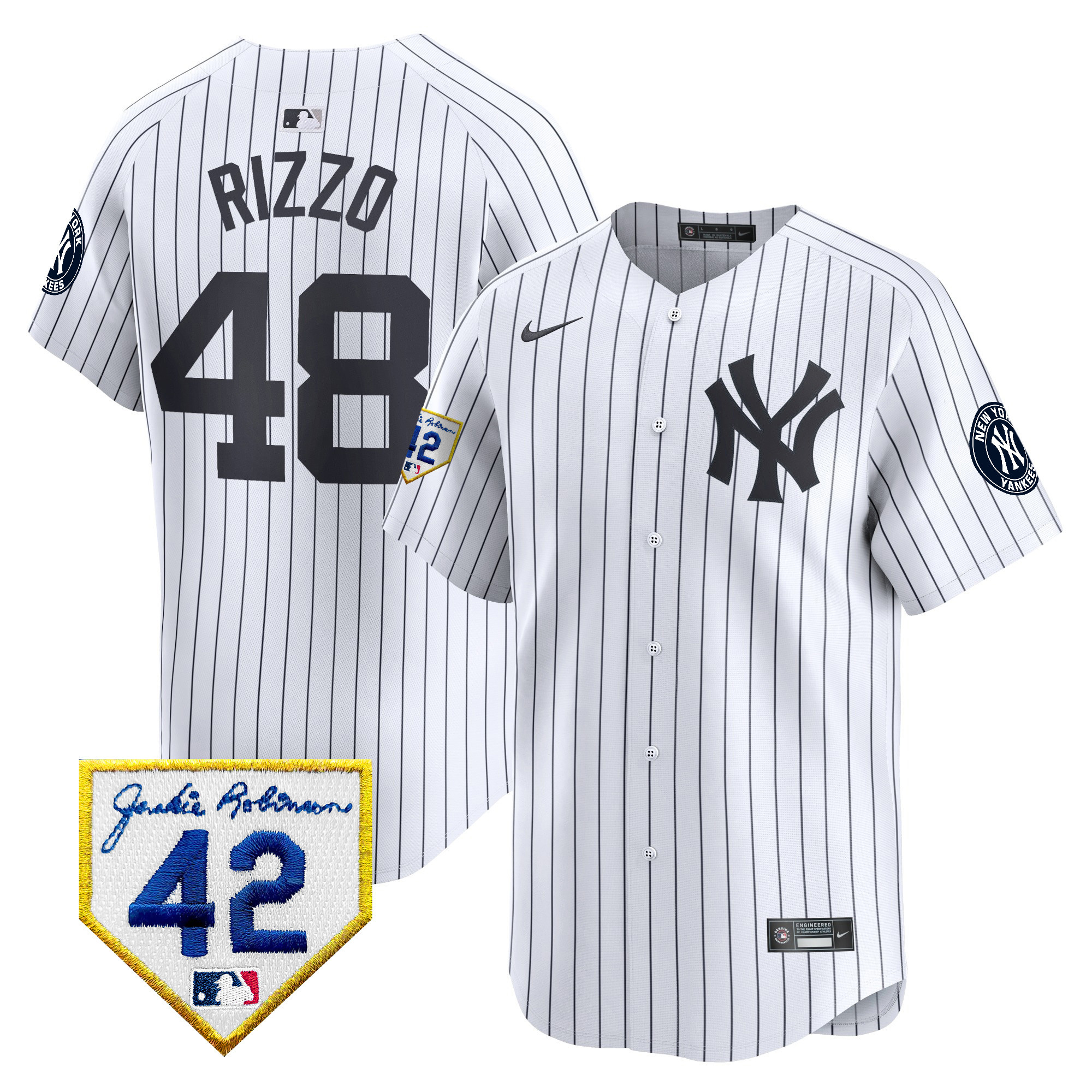 Anthony Rizzo Men's New York Yankees 2024 Jackie Robinson Patch Vapor Premier Limited White Jersey - All Stitched