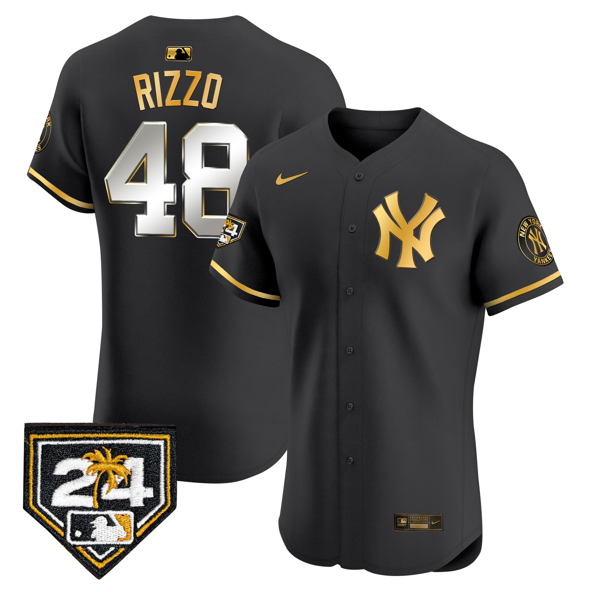 Anthony Rizzo Men's New York Yankees 2024 Spring Training Patch Vapor Premier Elite V2 Black Gold Jersey - All Stitched