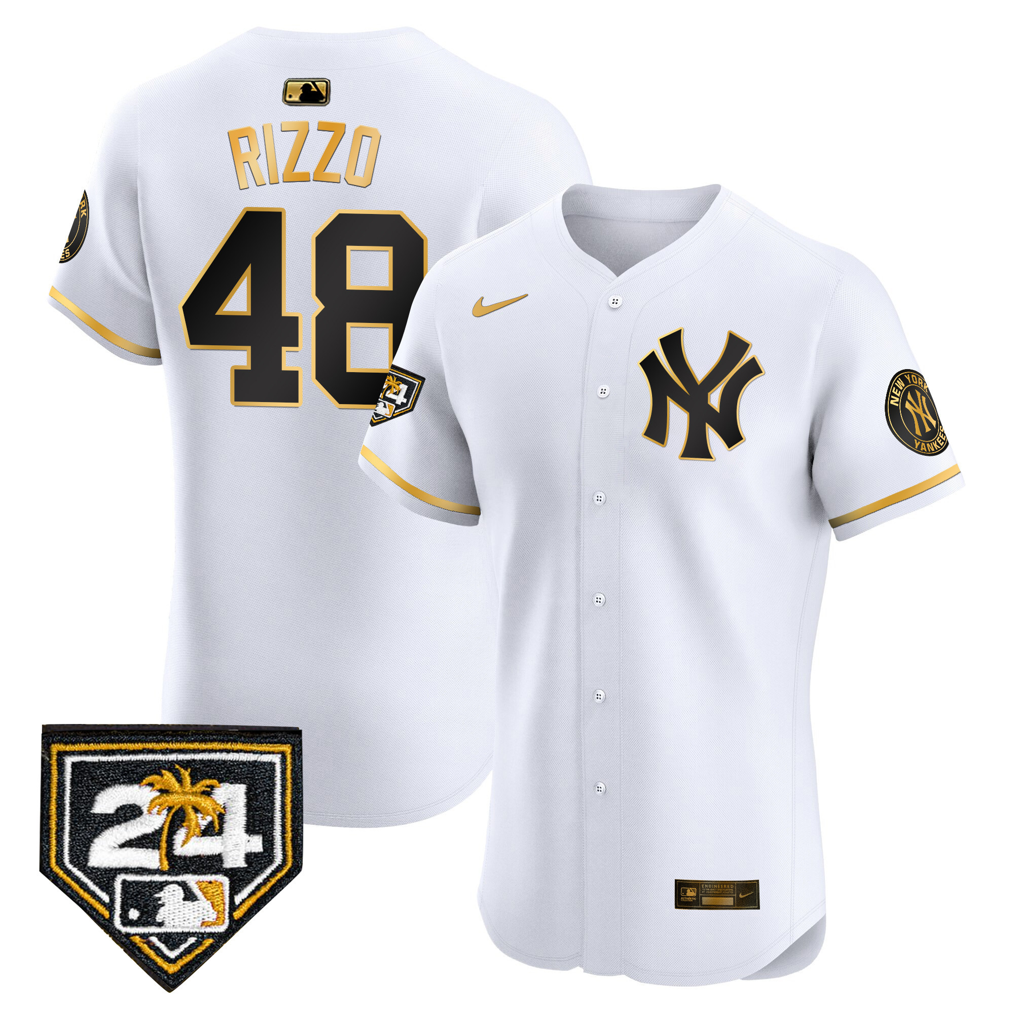 Anthony Rizzo Men's New York Yankees 2024 Spring Training Patch Vapor Premier Elite V2 White Gold Jersey - All Stitched