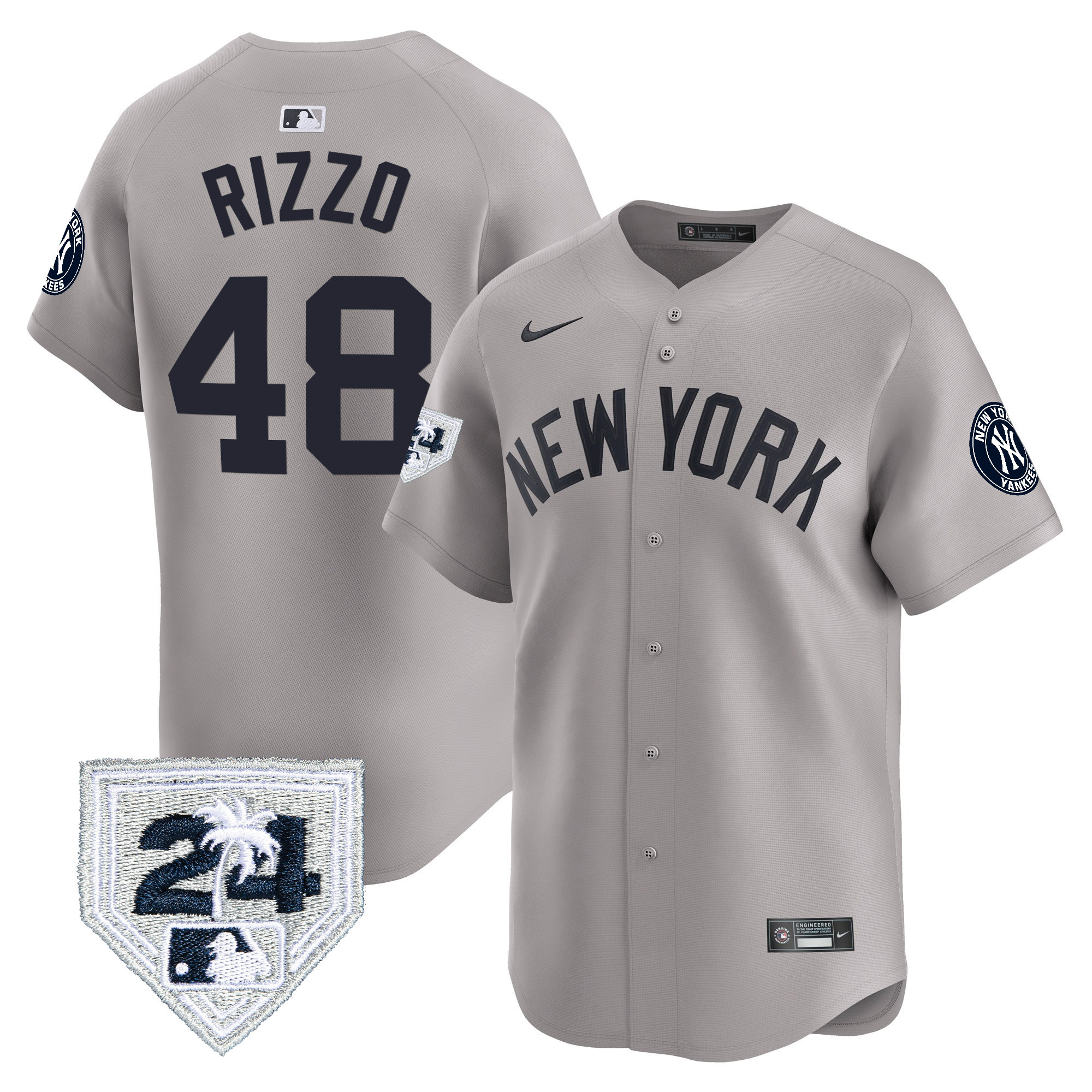 Anthony Rizzo Men's New York Yankees 2024 Spring Training Patch Vapor Premier Limited V2 Gray Jersey - All Stitched