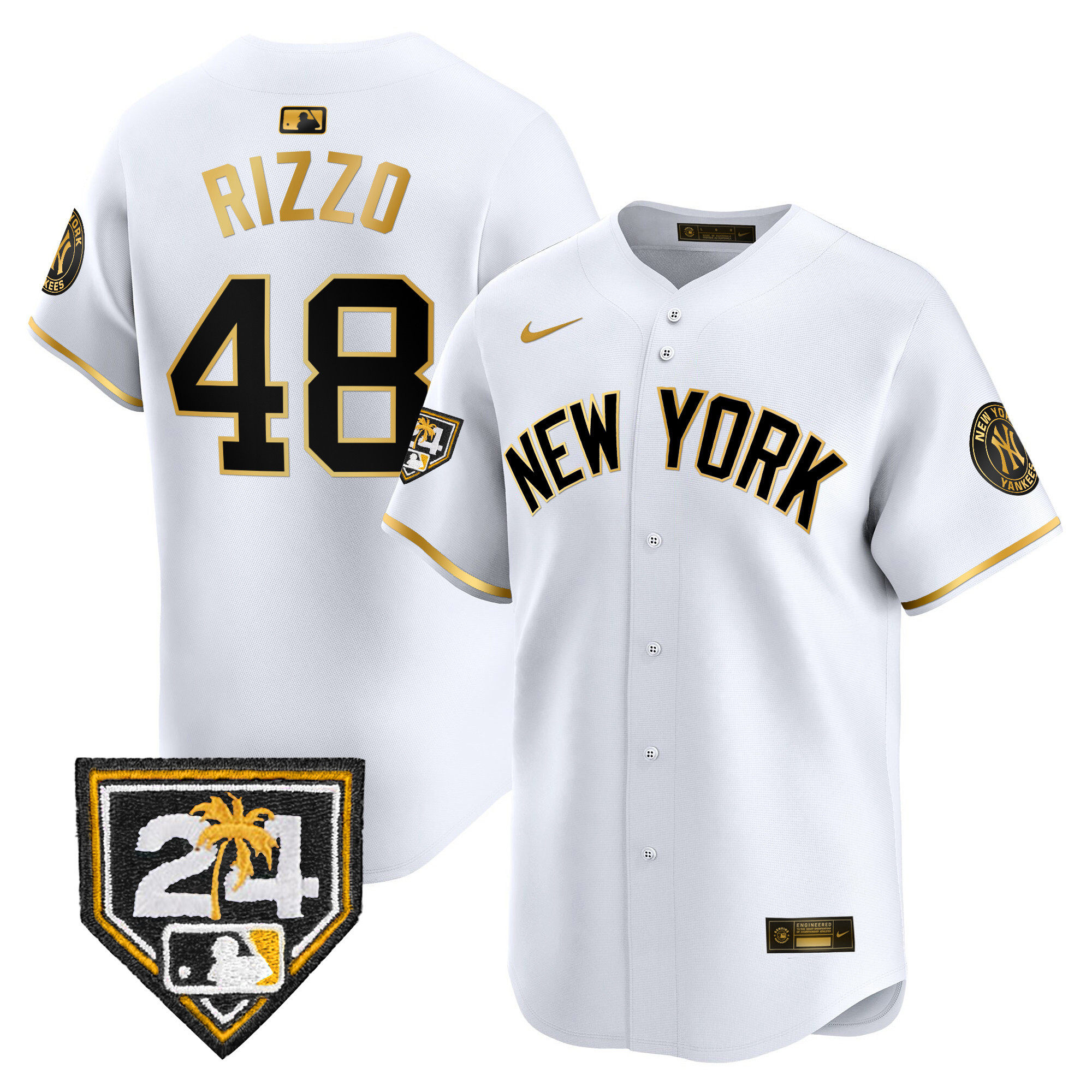 Anthony Rizzo Men's New York Yankees 2024 Spring Training Patch Vapor Premier Limited V3 White Gold Jersey - All Stitched