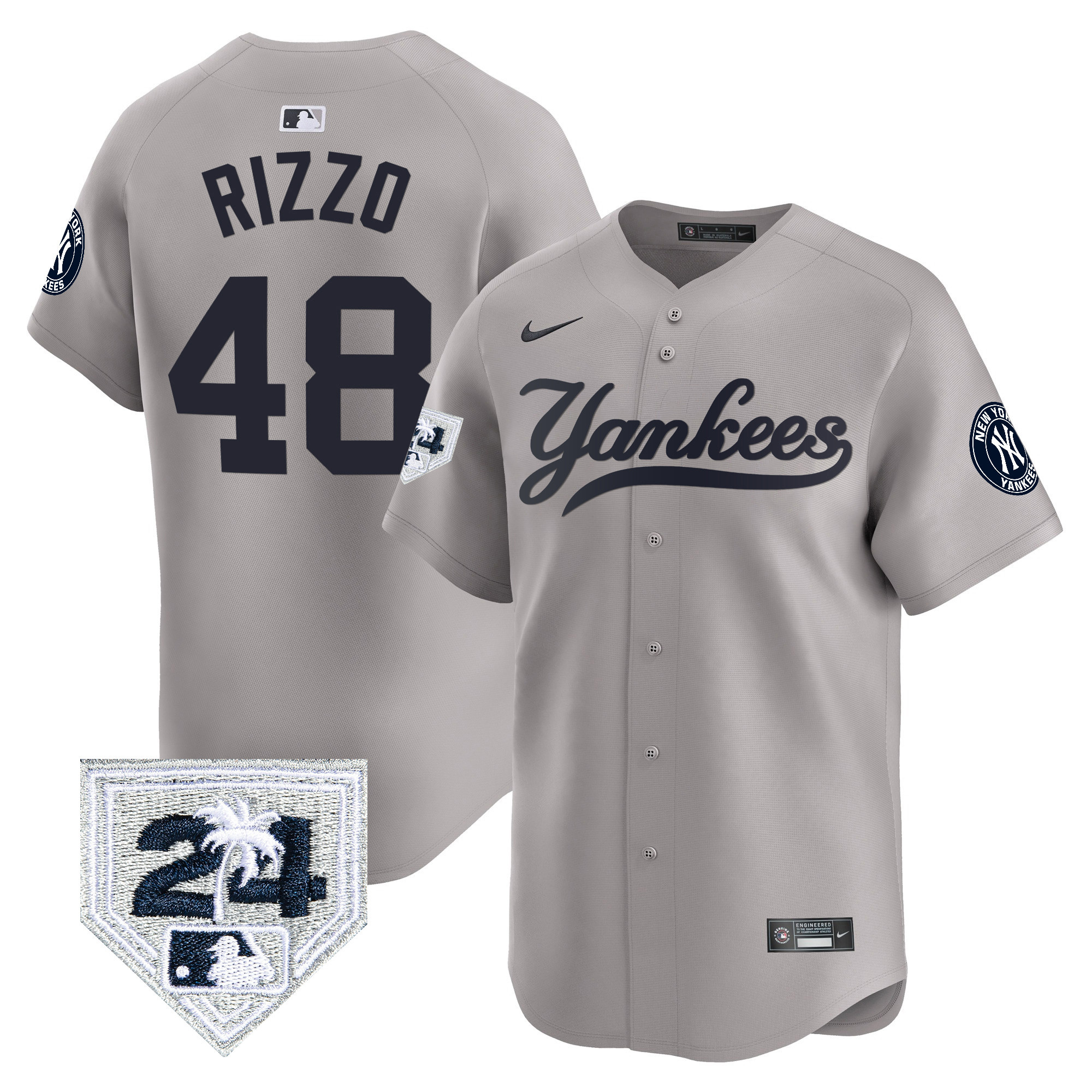Anthony Rizzo Men's New York Yankees 2024 Spring Training Patch Vapor Premier Limited V6 Gray Jersey - All Stitched